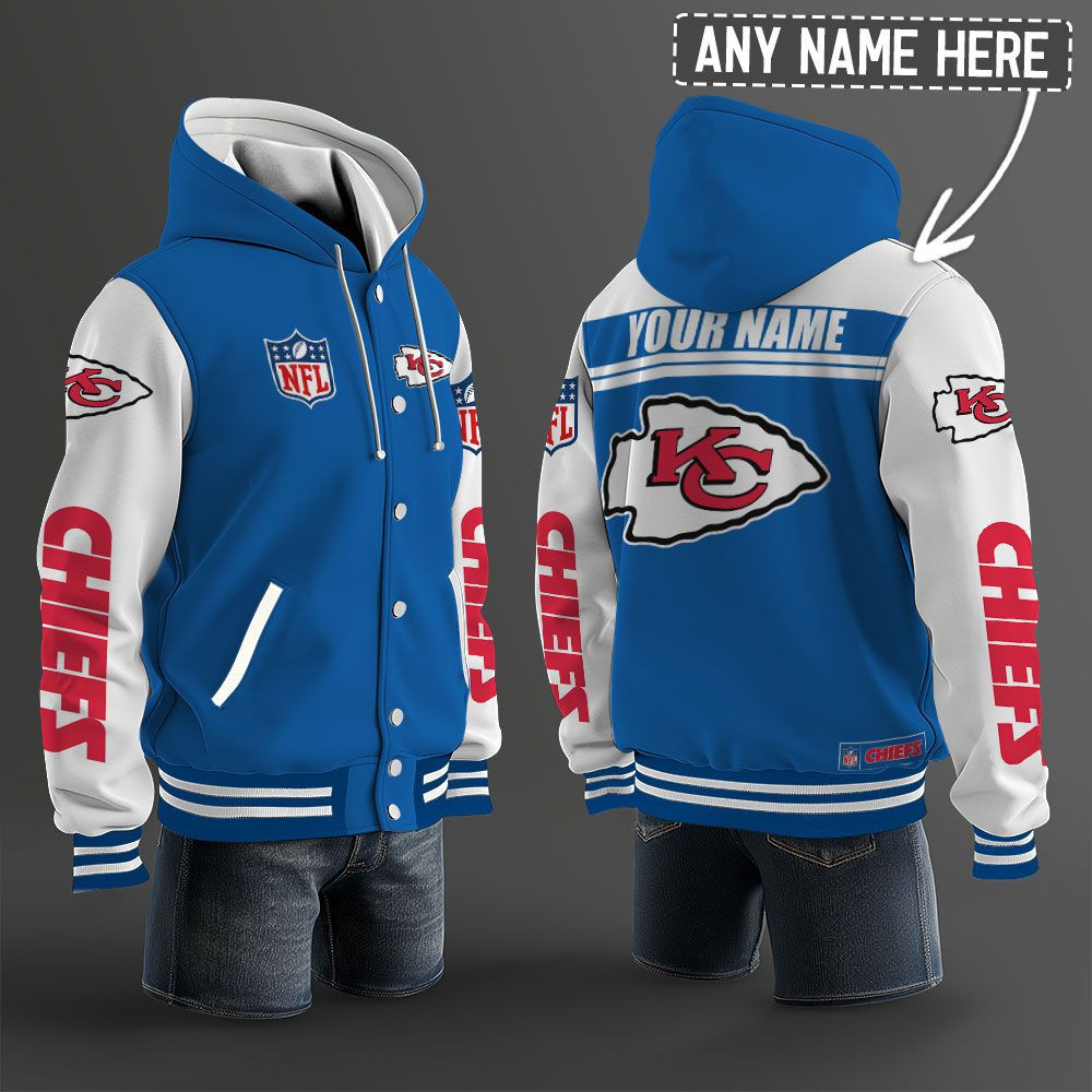 Kansas City Chiefs NFL Hooded Letterman Jacket Custom Name PBH1JWY