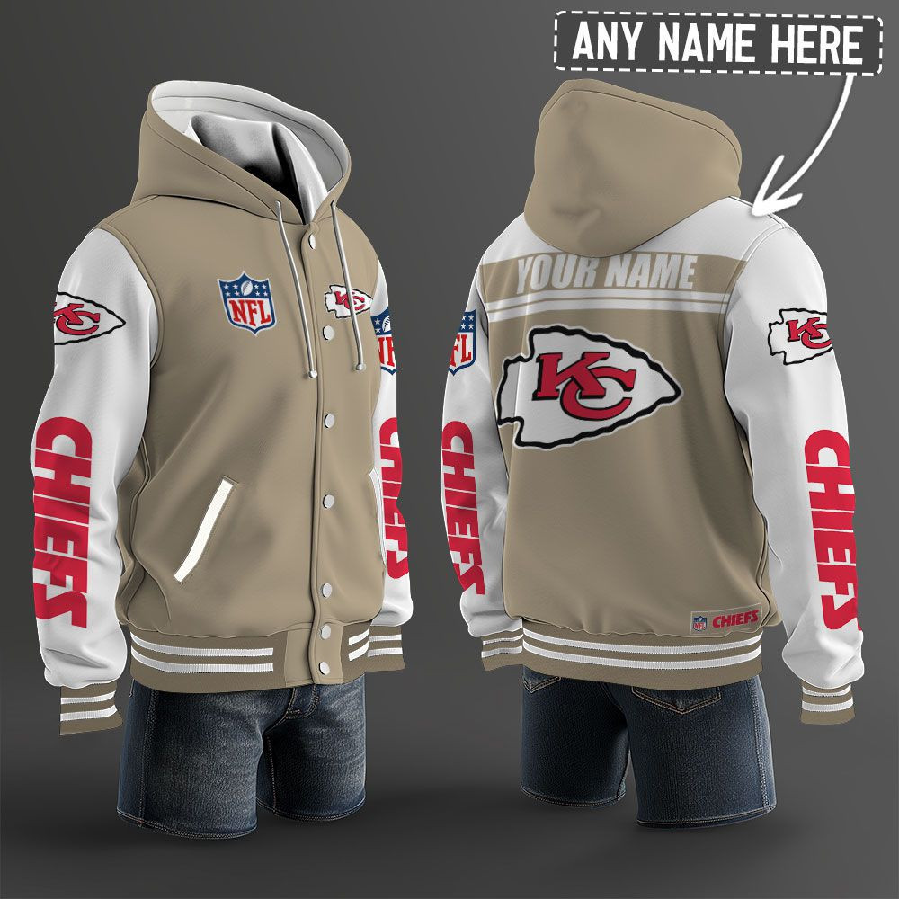 Kansas City Chiefs NFL Hooded Letterman Jacket Custom Name PBH1JWY