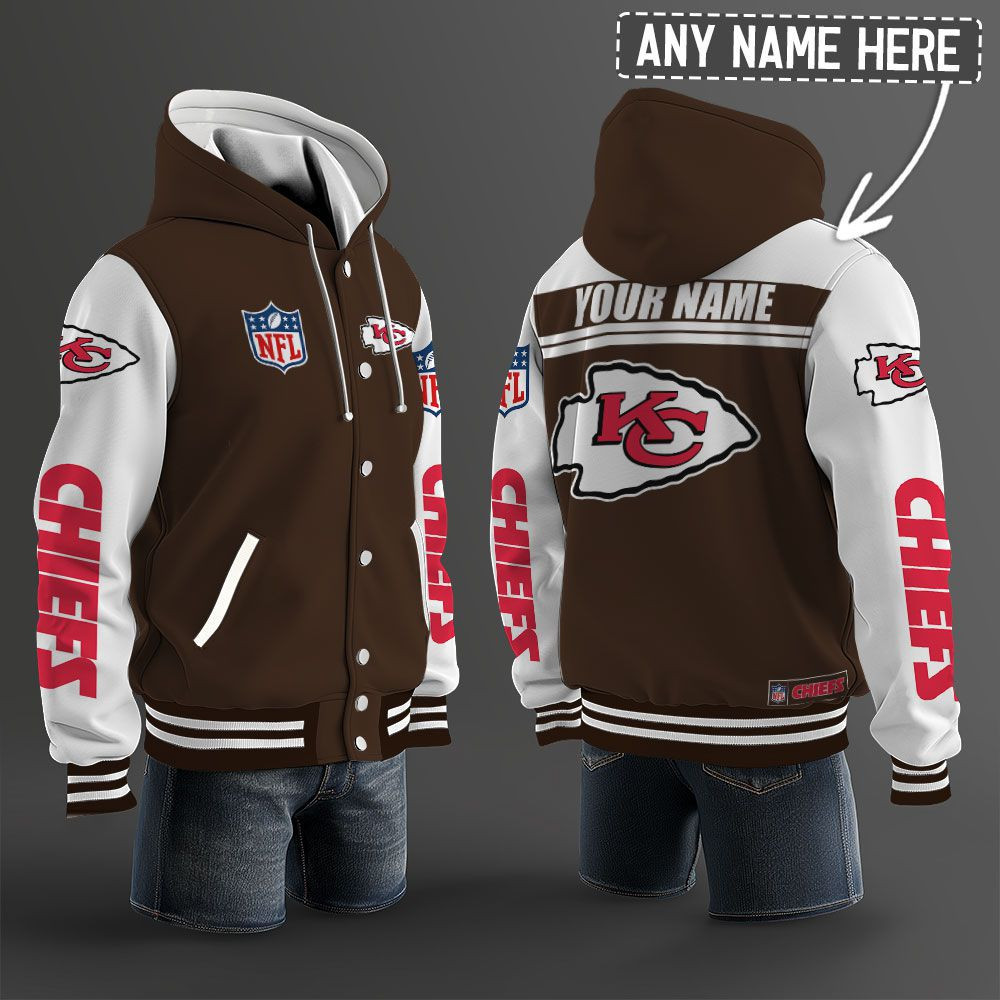 Kansas City Chiefs NFL Hooded Letterman Jacket Custom Name PBH1JWY