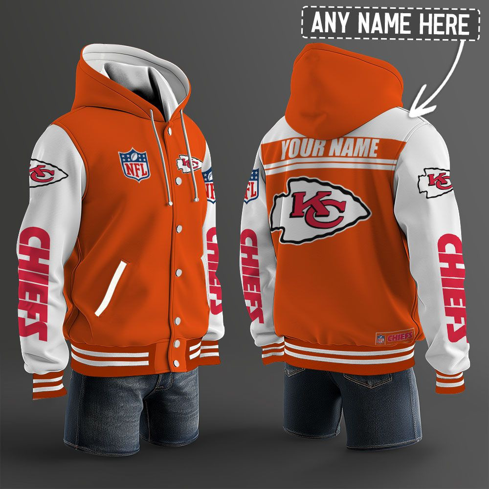 Kansas City Chiefs NFL Hooded Letterman Jacket Custom Name PBH1JWY