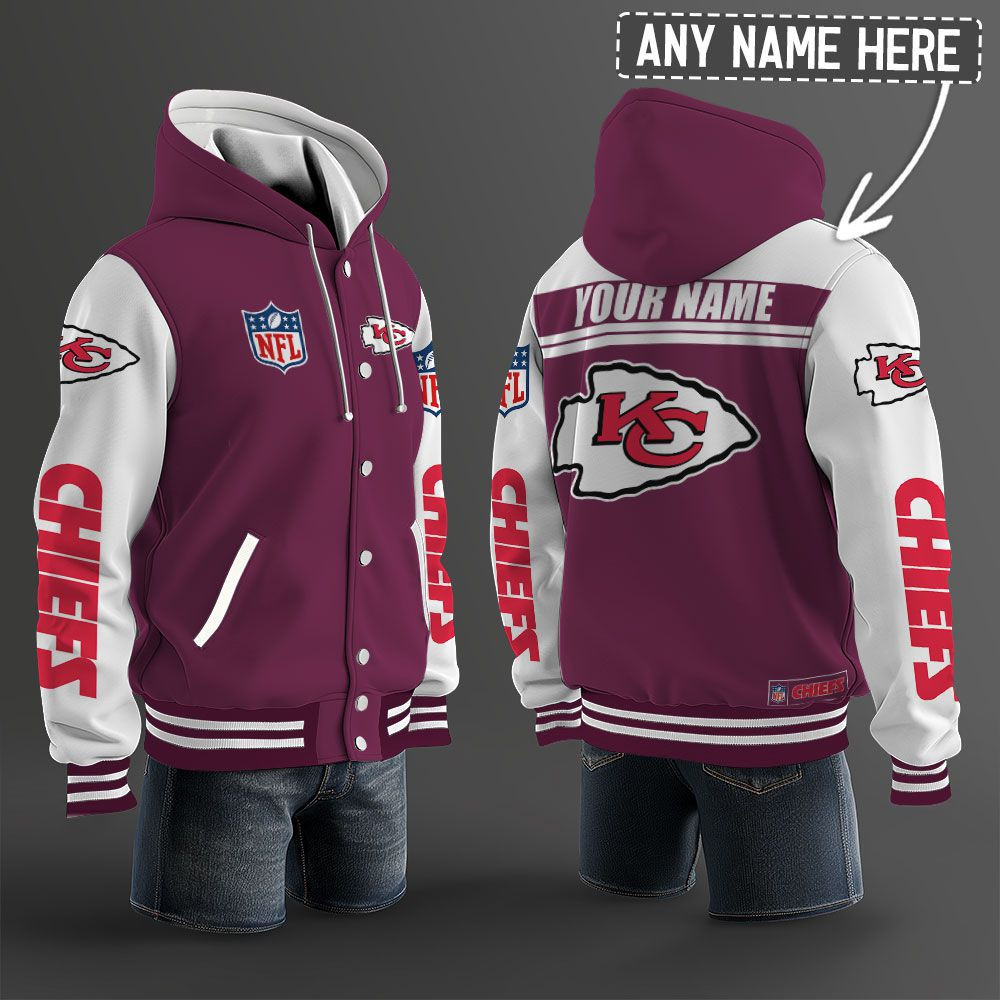 Kansas City Chiefs NFL Hooded Letterman Jacket Custom Name PBH1JWY