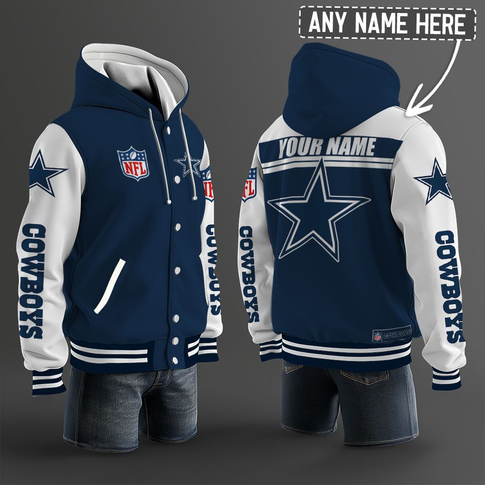 Dallas Cowboys NFL Hooded Letterman Jacket Custom Name BRDCT3DA0905