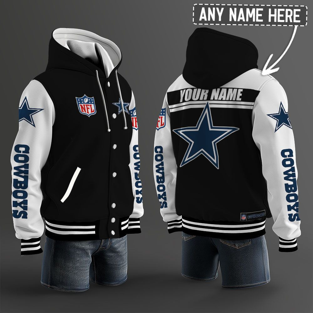 Dallas Cowboys NFL Hooded Letterman Jacket Custom Name PBU5JDE