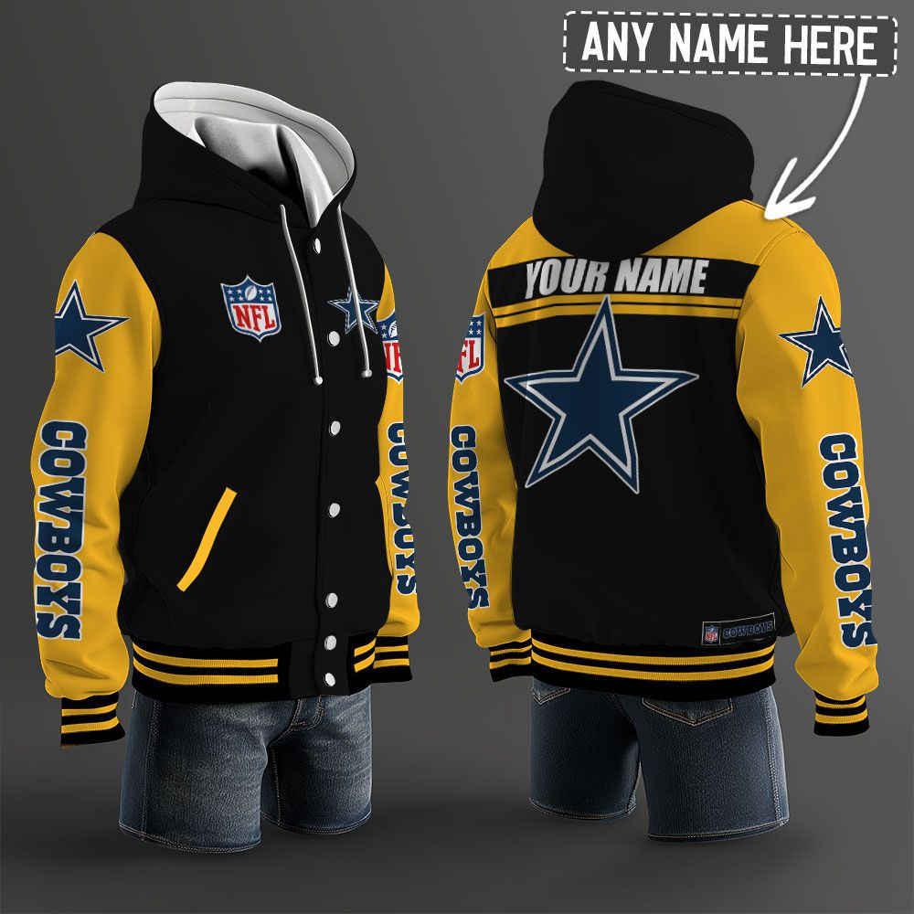 Dallas Cowboys NFL Hooded Letterman Jacket Custom Name PBU5JDE