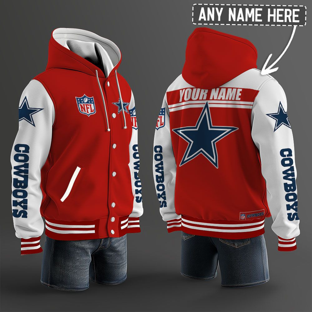 Dallas Cowboys NFL Hooded Letterman Jacket Custom Name PBU5JDE
