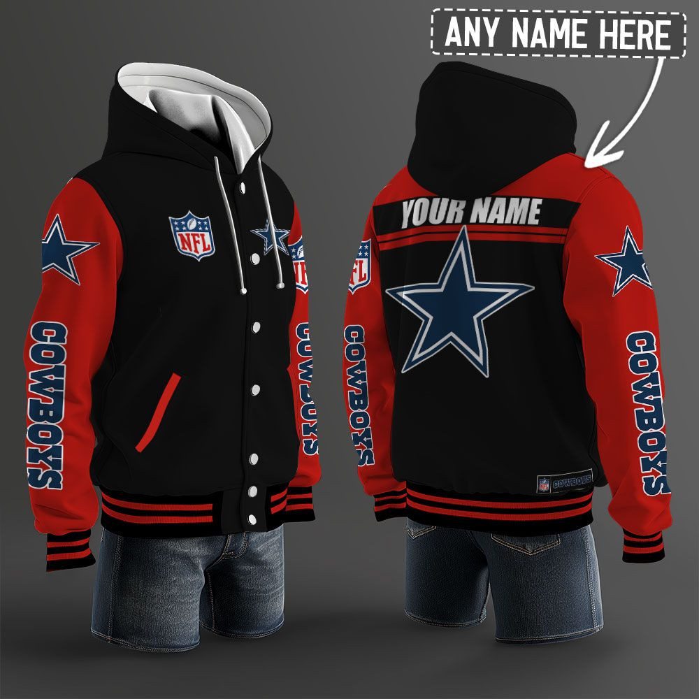Dallas Cowboys NFL Hooded Letterman Jacket Custom Name PBU5JDE