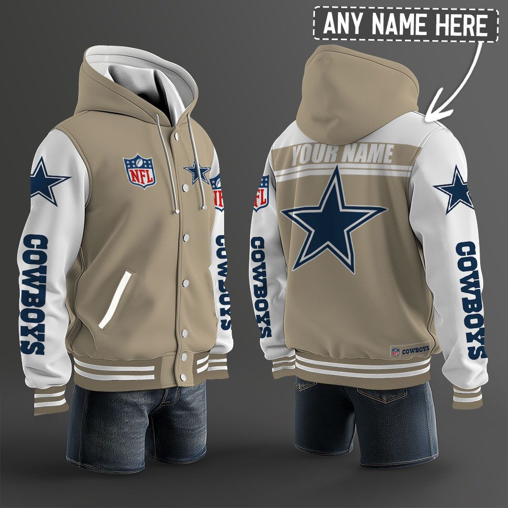 Dallas Cowboys NFL Hooded Letterman Jacket Custom Name PBU5JDE
