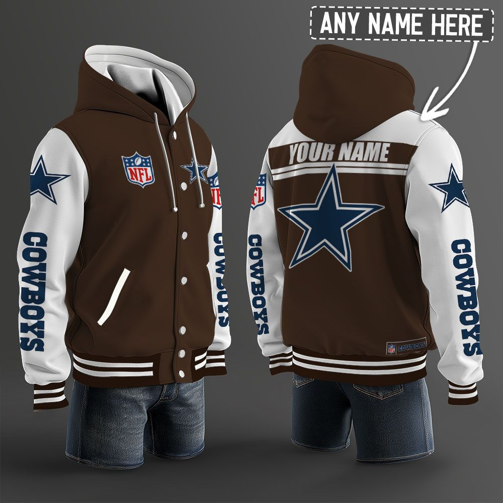 Dallas Cowboys NFL Hooded Letterman Jacket Custom Name PBU5JDE