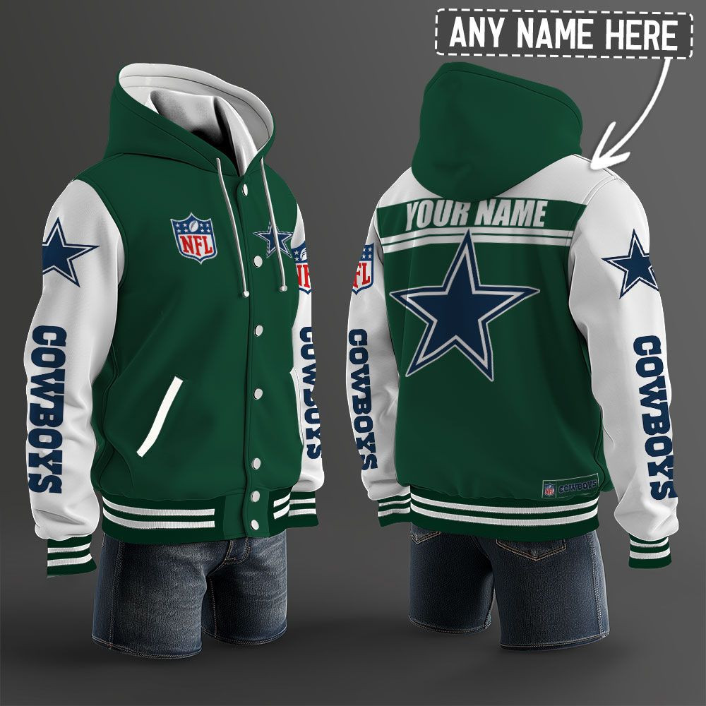 Dallas Cowboys NFL Hooded Letterman Jacket Custom Name PBU5JDE