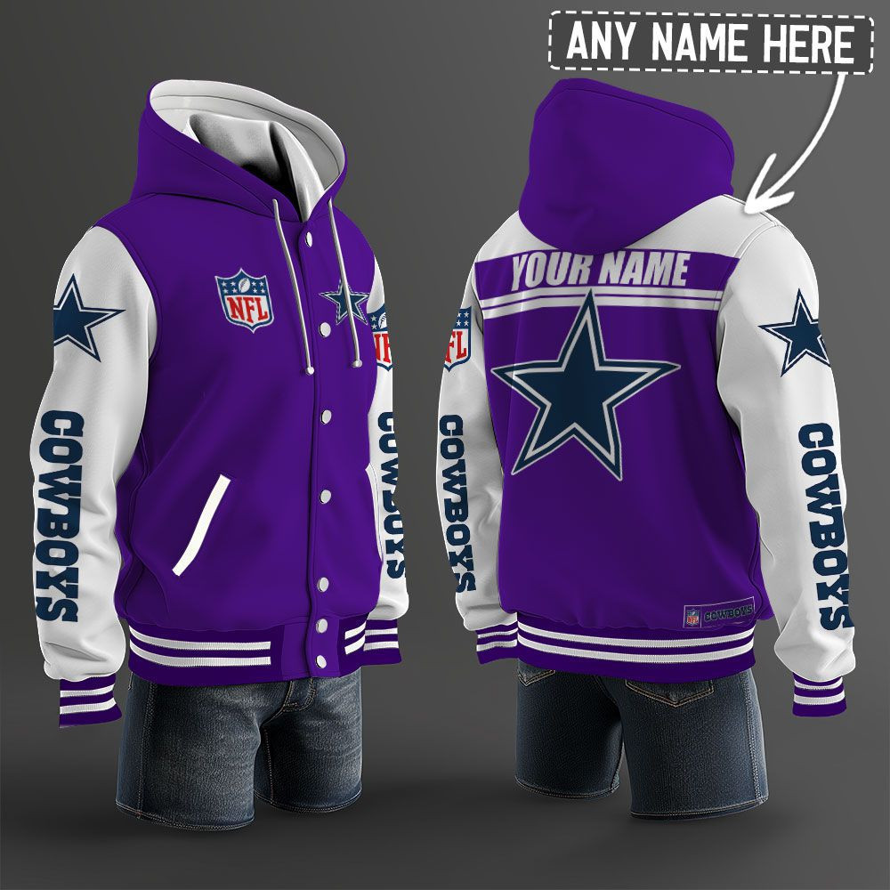 Dallas Cowboys NFL Hooded Letterman Jacket Custom Name PBU5JDE