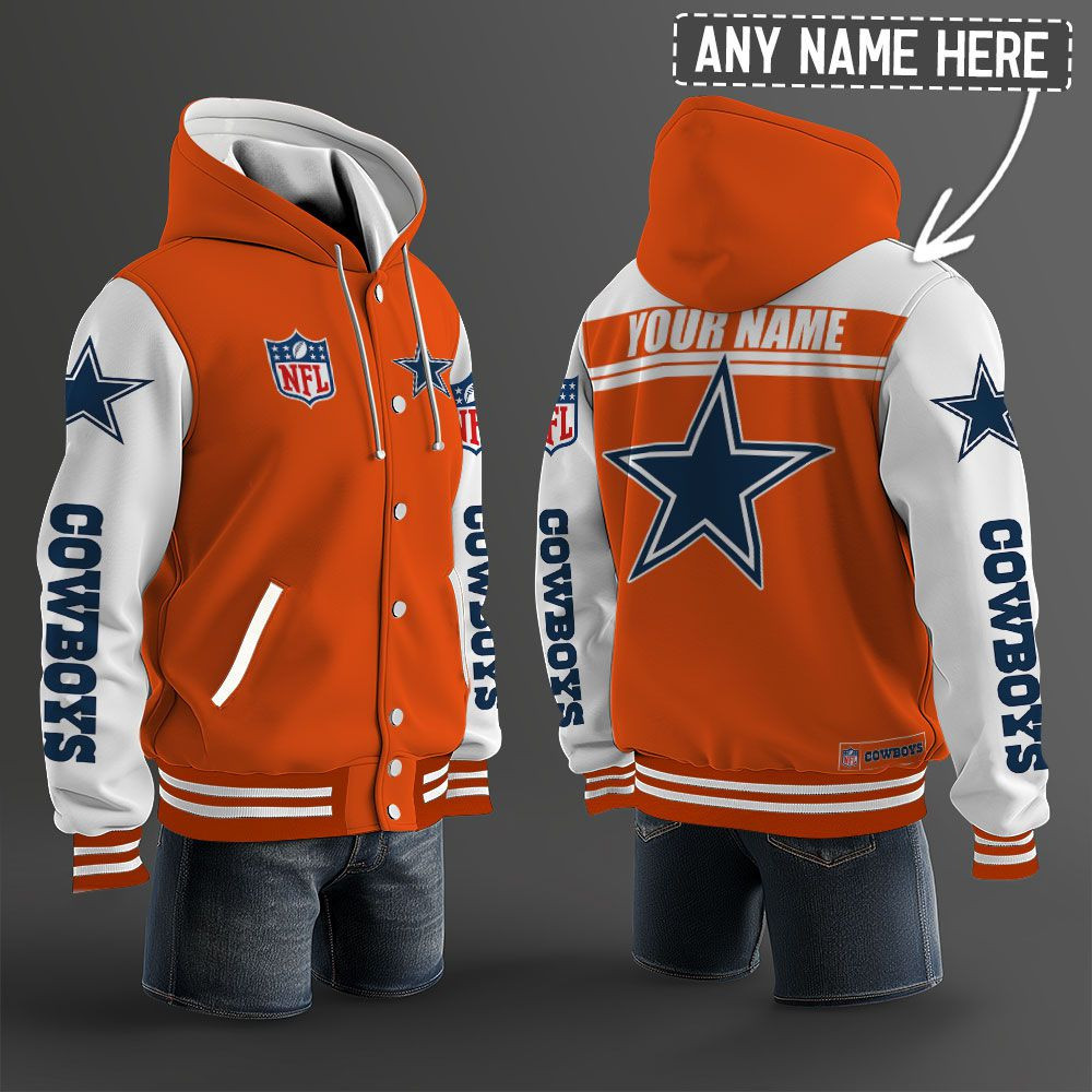 Dallas Cowboys NFL Hooded Letterman Jacket Custom Name PBU5JDE