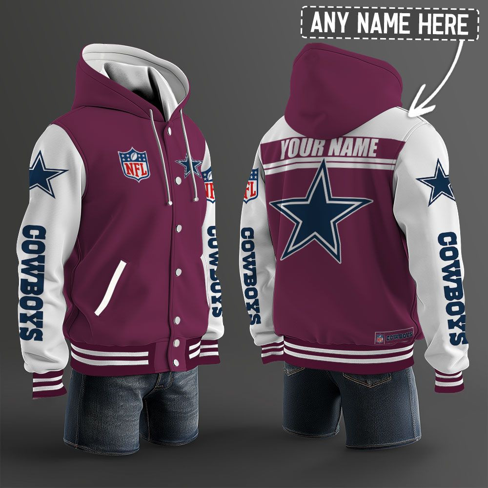 Dallas Cowboys NFL Hooded Letterman Jacket Custom Name PBU5JDE