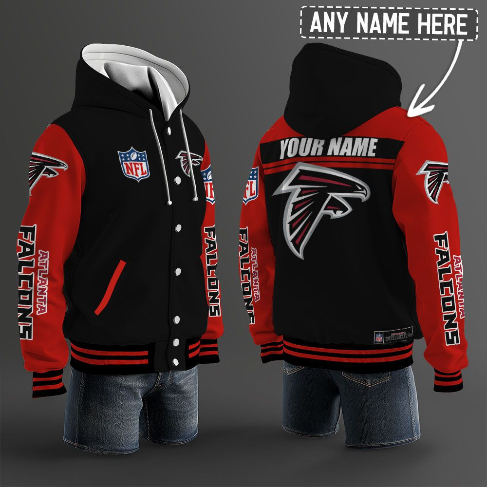 Atlanta Falcons NFL Hooded Letterman Jacket Custom Name BRDCT3DA0205