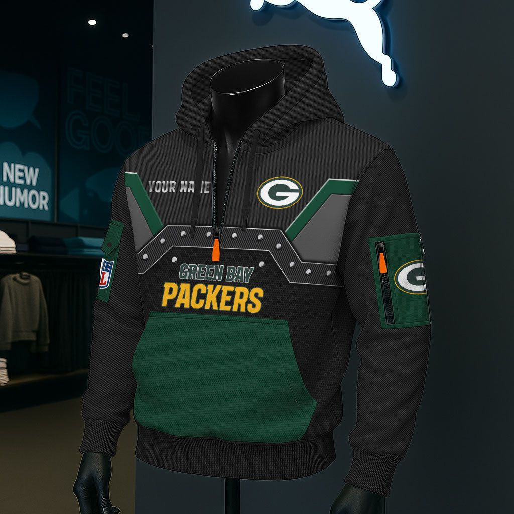 Green Bay Packers NFL 3D Half-Zip Hoodie BRDCT3DA1224