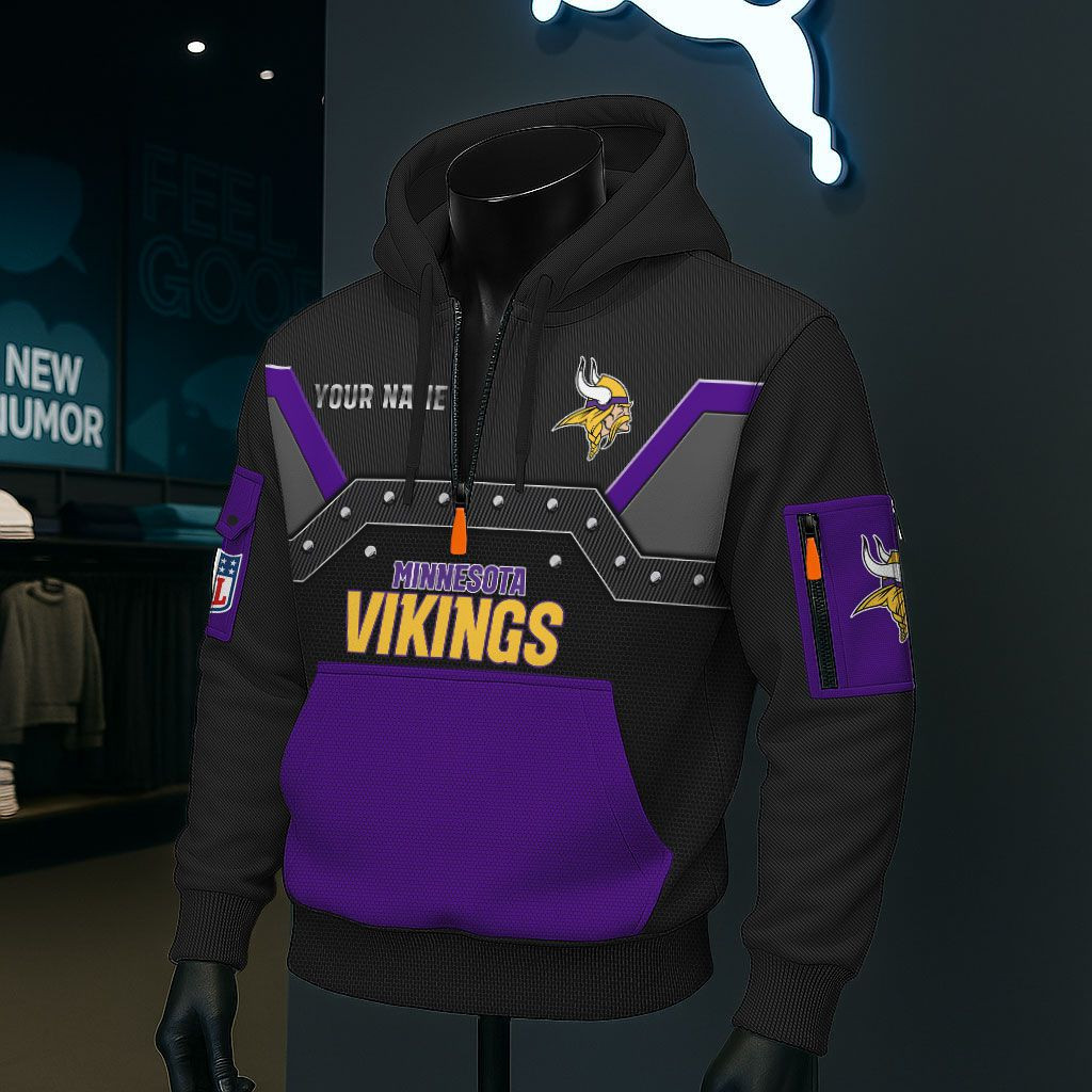 Minnesota Vikings NFL 3D Half-Zip Hoodie BRDCT3DA2024