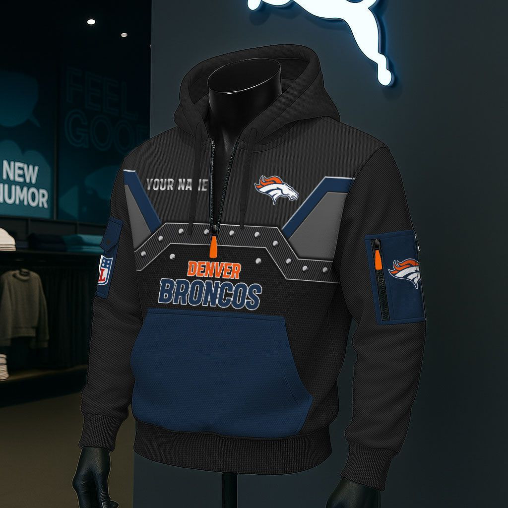 Denver Broncos NFL 3D Half-Zip Hoodie BRDCT3DA1024