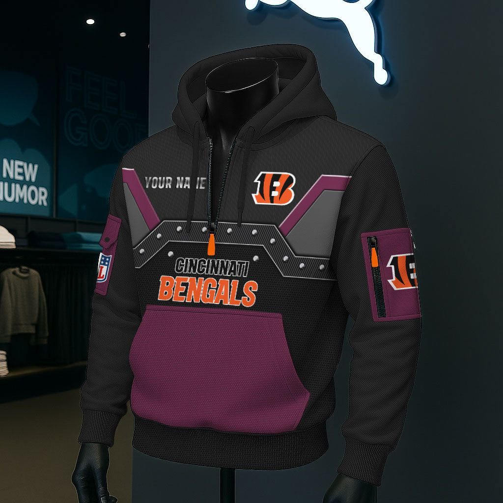 Cincinnati Bengals NFL 3D Half-Zip Hoodie PBFB22D