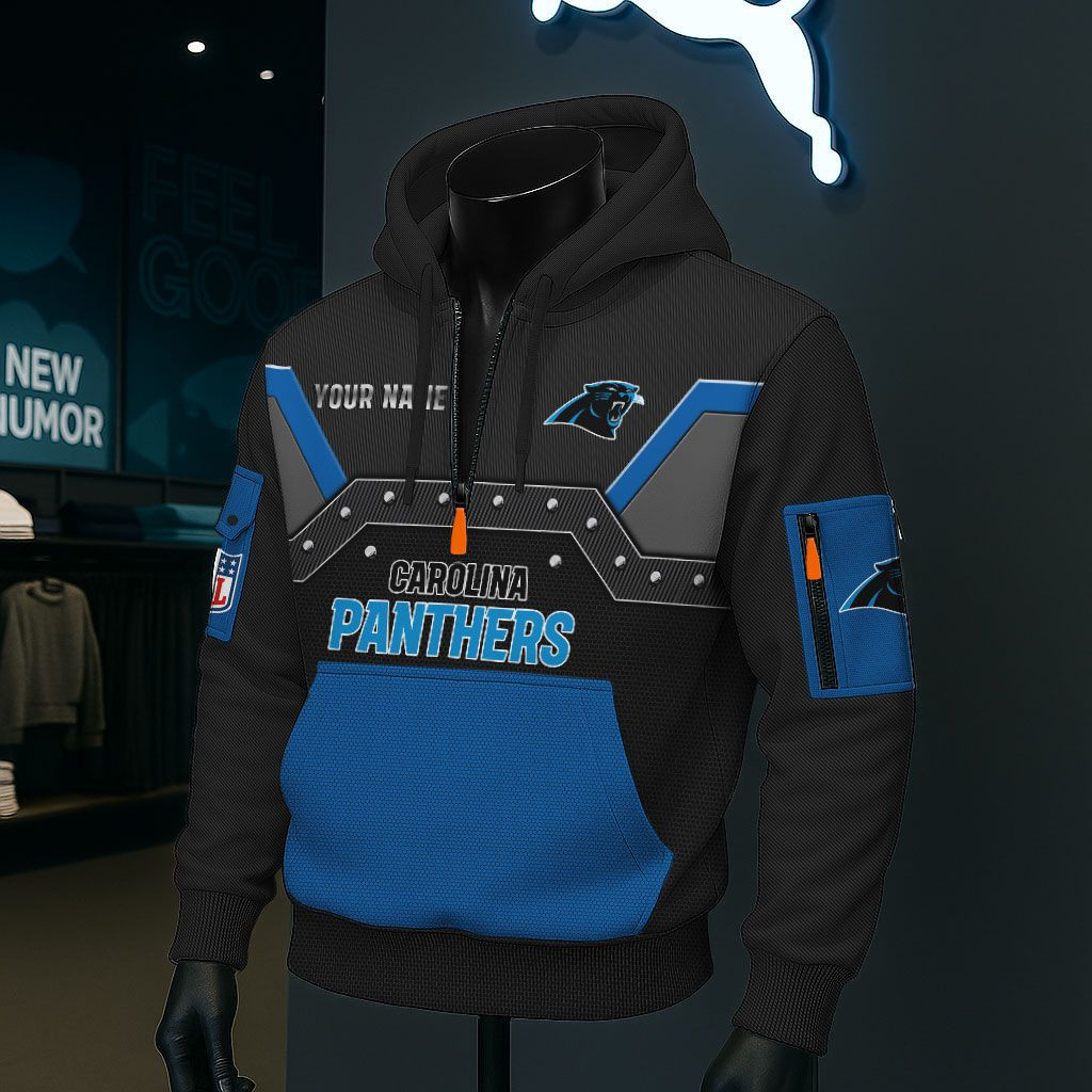 Carolina Panthers NFL 3D Half-Zip Hoodie BRDCT3DA0524
