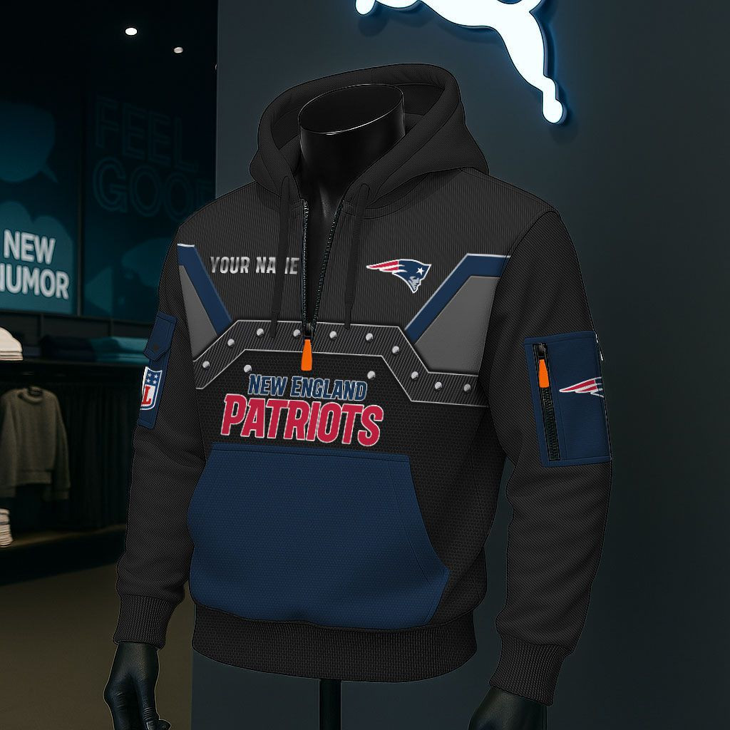 New England Patriots NFL 3D Half-Zip Hoodie BRDCT3DA2124