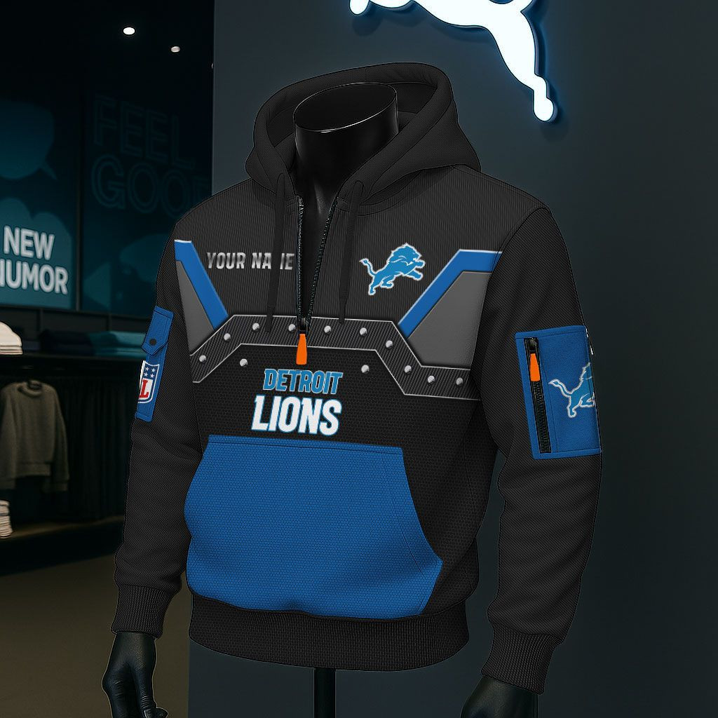 Detroit Lions NFL 3D Half-Zip Hoodie BRDCT3DA1124