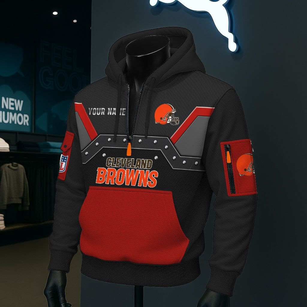 Cleveland Browns NFL 3D Half-Zip Hoodie PBRZ3FI