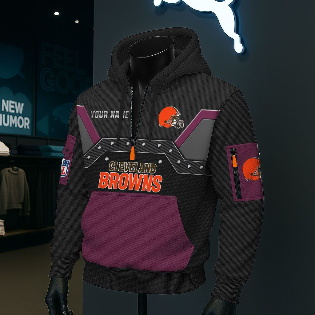 Cleveland Browns NFL 3D Half-Zip Hoodie PBRZ3FI