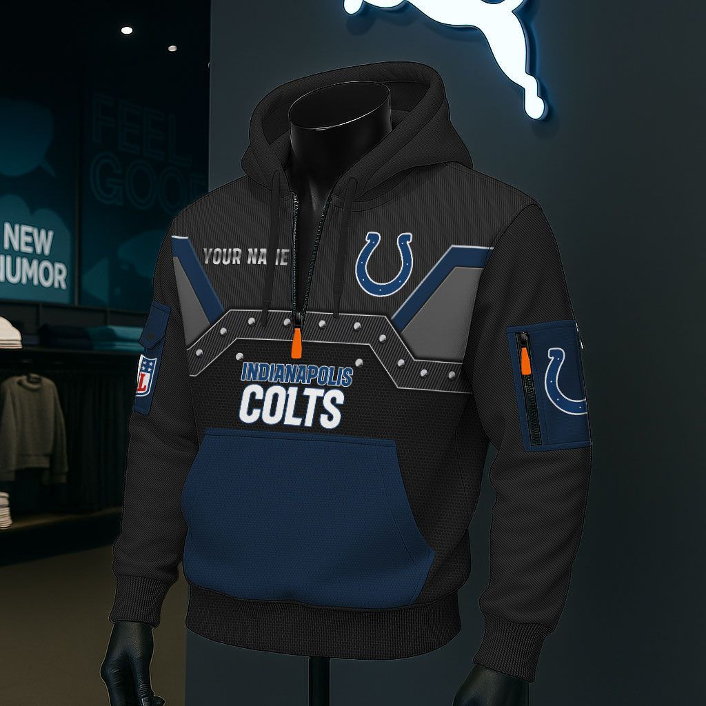 Indianapolis Colts NFL 3D Half-Zip Hoodie BRDCT3DA1424
