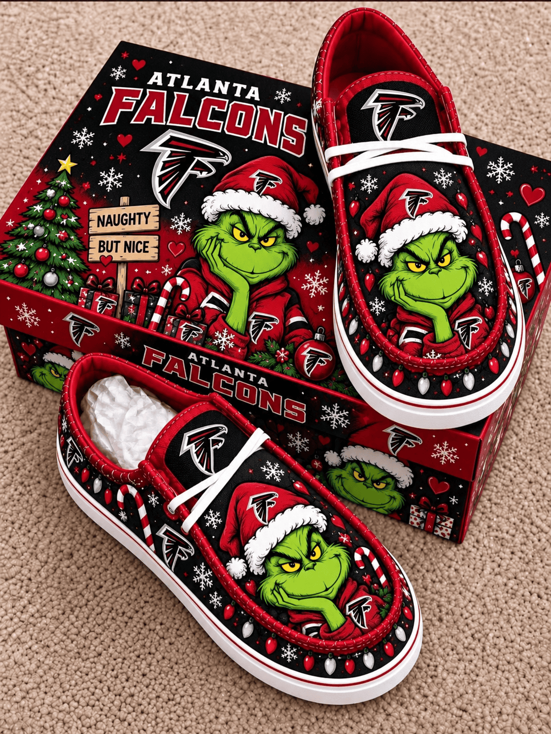 Atlanta Falcons Christmas | Premium NFL Football Field Fan Loafer Shoes - VA55743