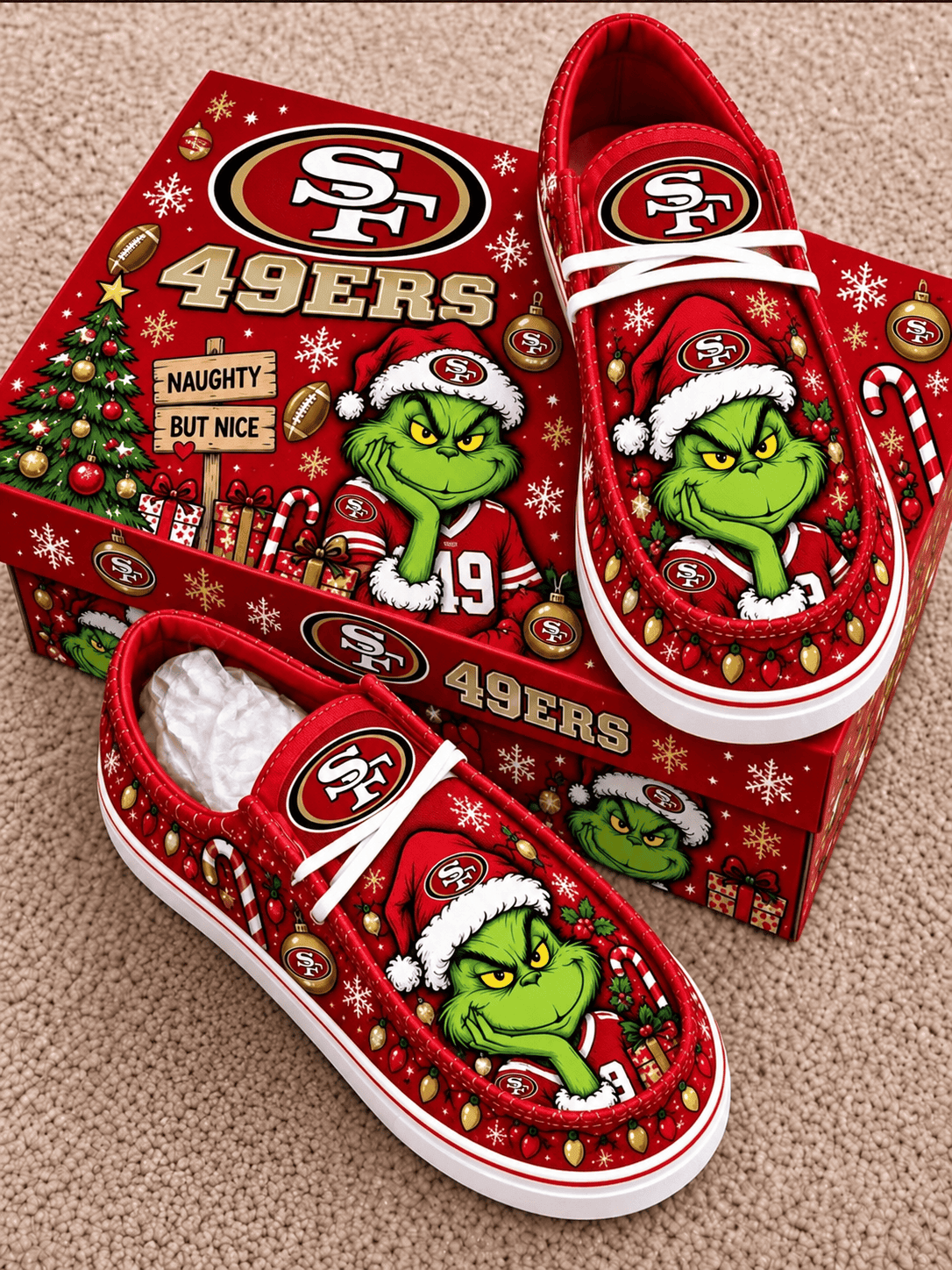 San Francisco 49ers Christmas | Premium NFL Football Field Fan Loafer Shoes - VA55742