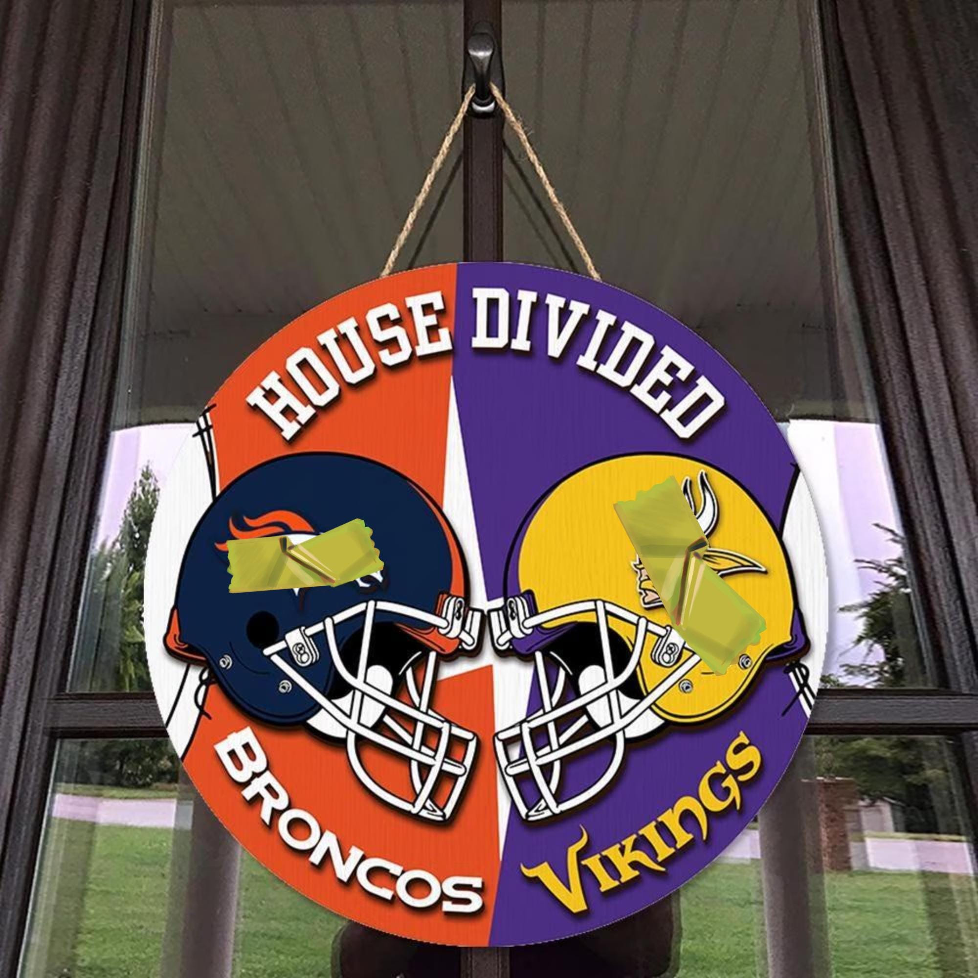 House Divided Football Team Door Hanger: Custom Wood Sign, 3D Sign
