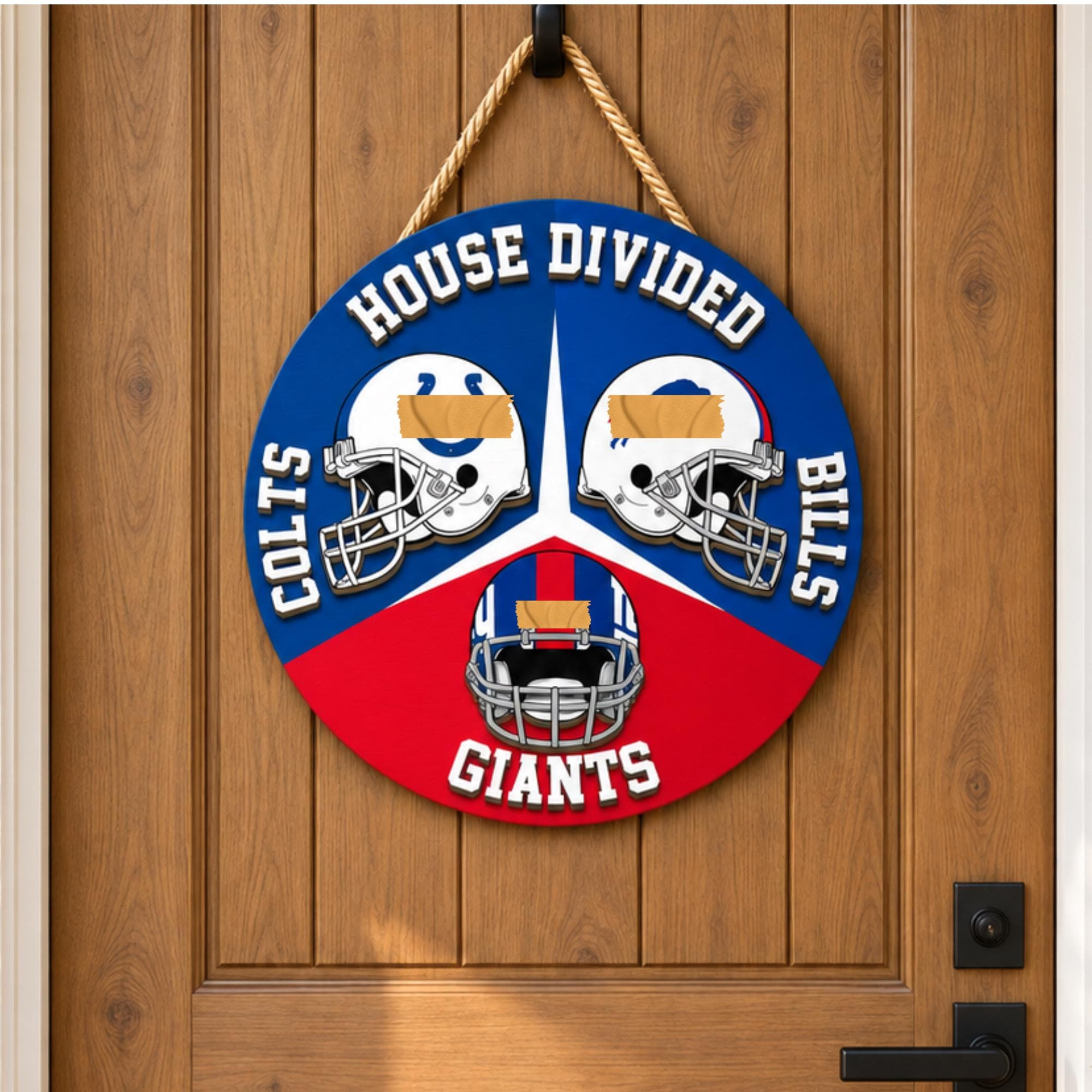 House Divided Football Team Door Hanger: Custom 3 Sport Teams, Wood Sign, 3D Sign