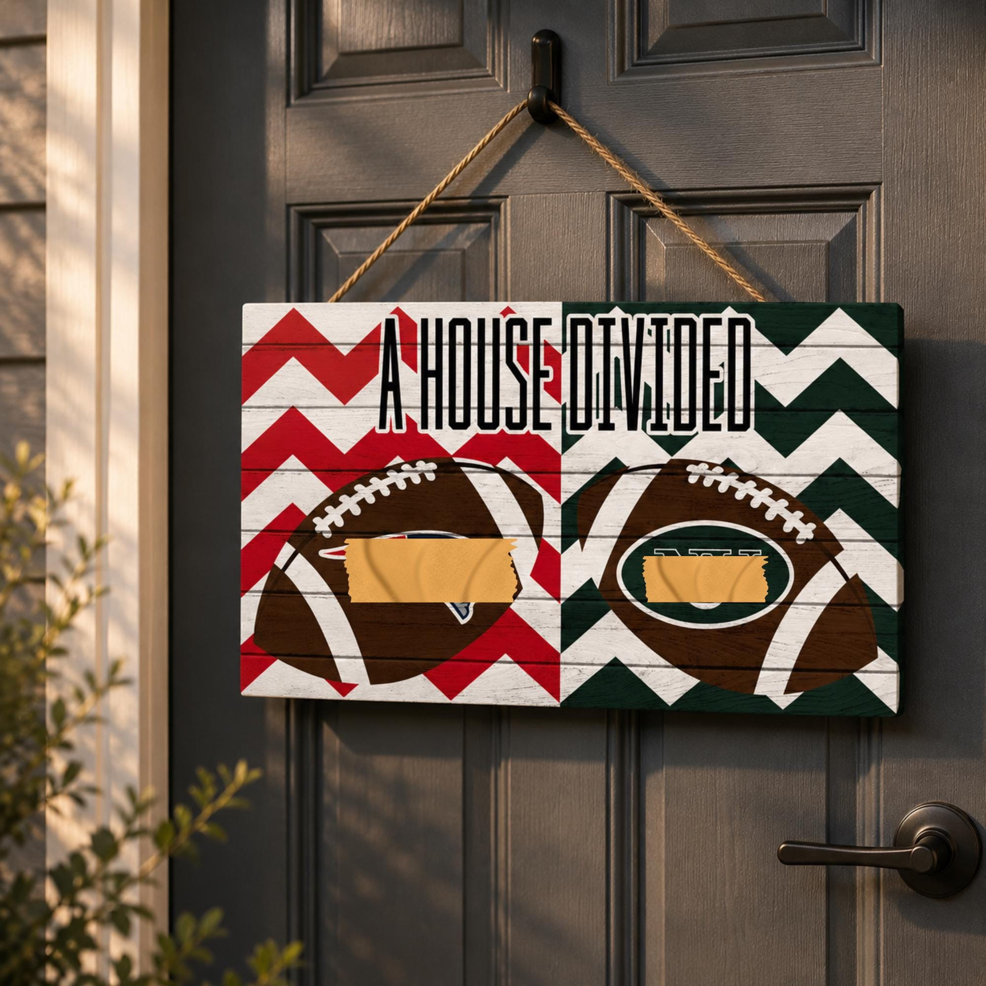 House Divided Custom Sport Team Door Hanger, Personalized Rival Teams Sign, Football/Baseball Door Decor, Sports Fan Family Gift