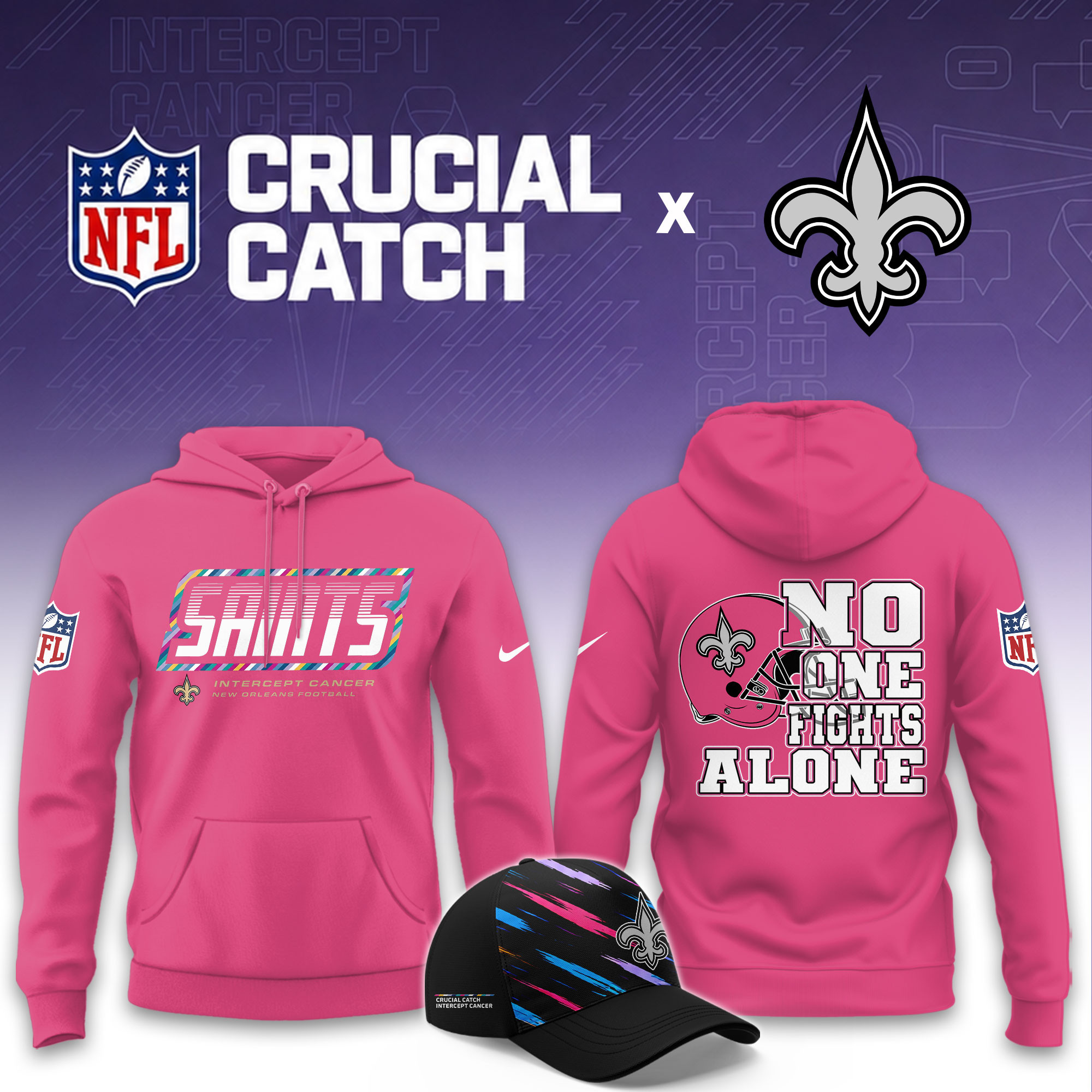 New Orleans Saints 2026 Breast Cancer Awareness Limited Pink Hoodie PBTGJAL