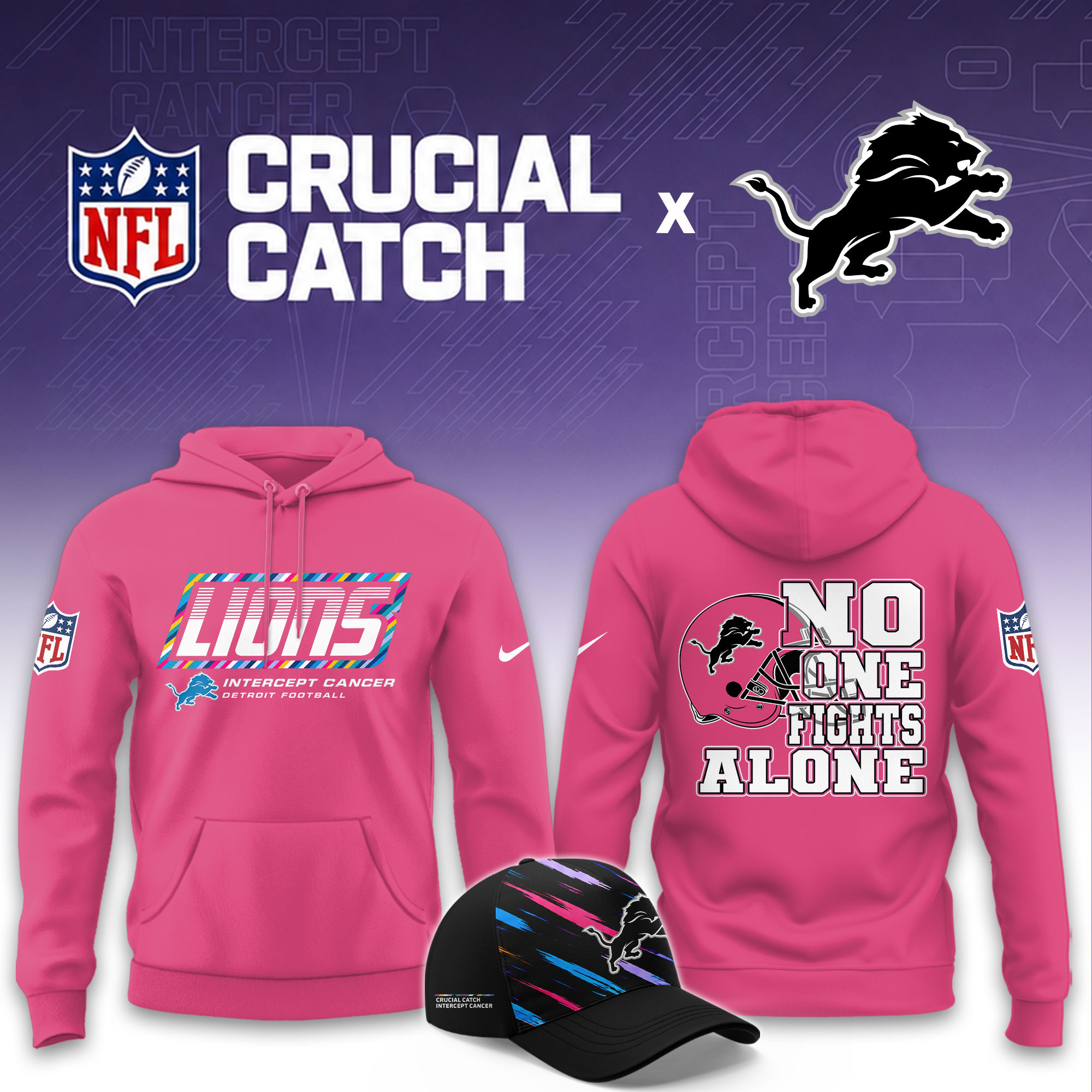 Detroit Lions 2026 Breast Cancer Awareness Limited Pink Hoodie PBC6ME1