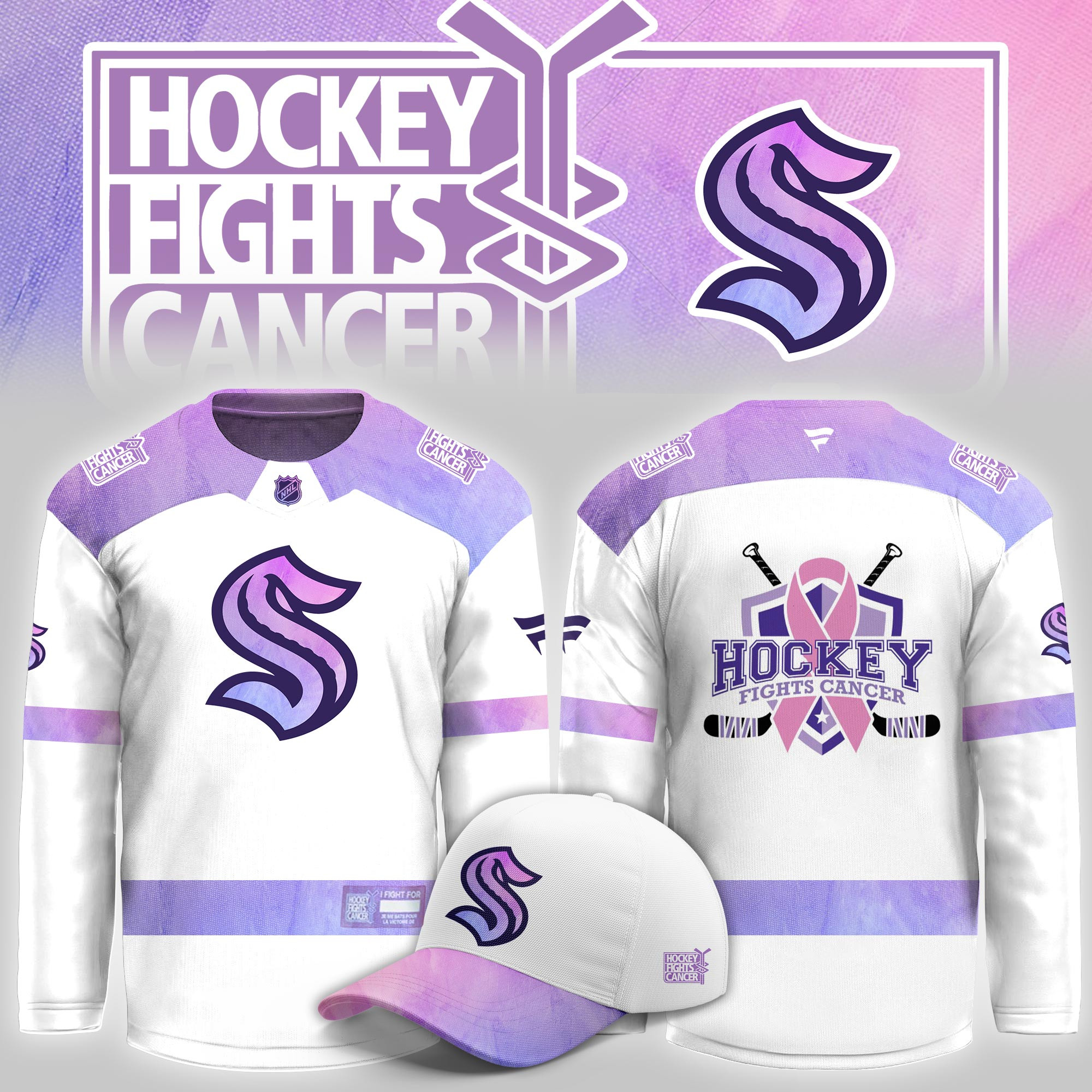 Seattle Kraken Hockey Fight Cancer Limited Hockey Jersey PB29JRA