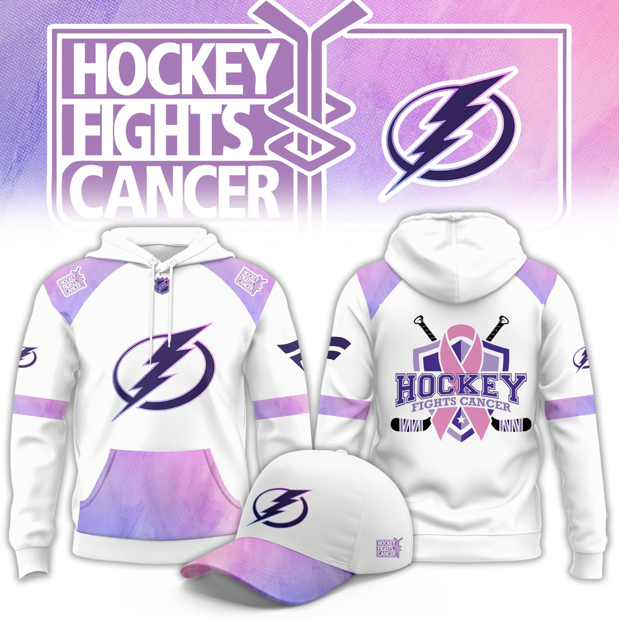 Tampa Bay Lightning Hockey Fight Cancer Limited Hoodie PBAPYKW