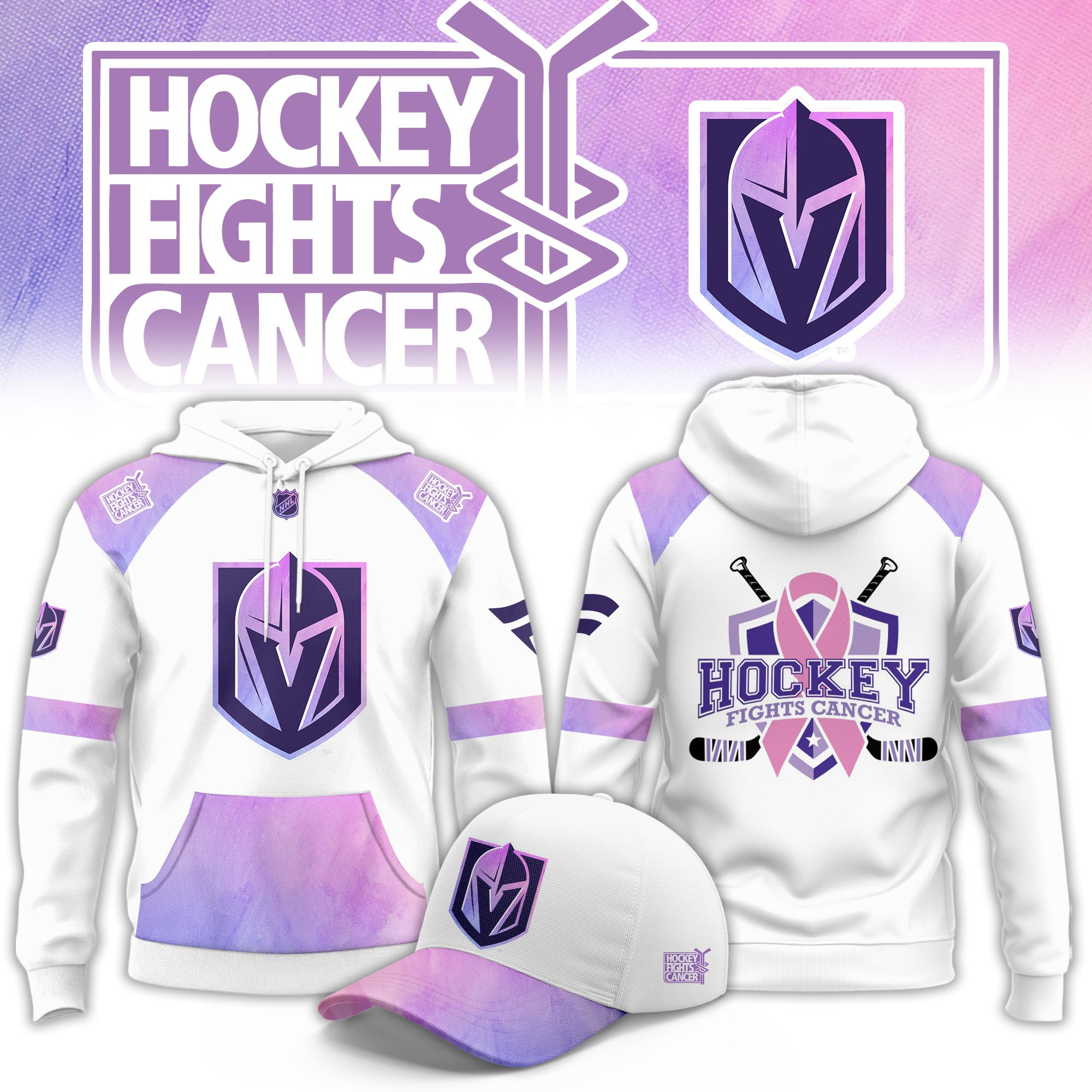 Vegas Golden Knights Hockey Fight Cancer Limited Hoodie PBOVQTN