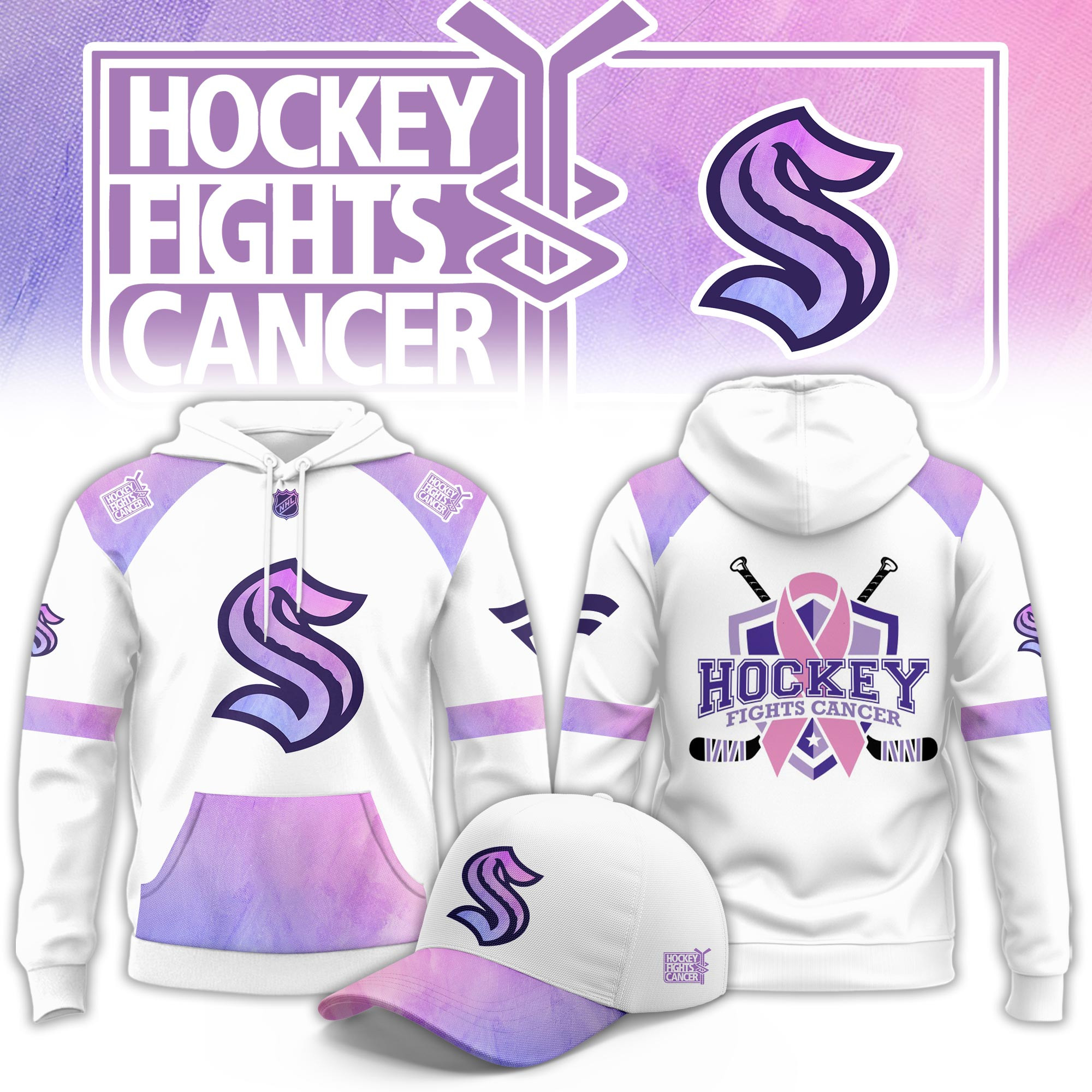 Seattle Kraken Hockey Fight Cancer Limited Hoodie PB16X7U
