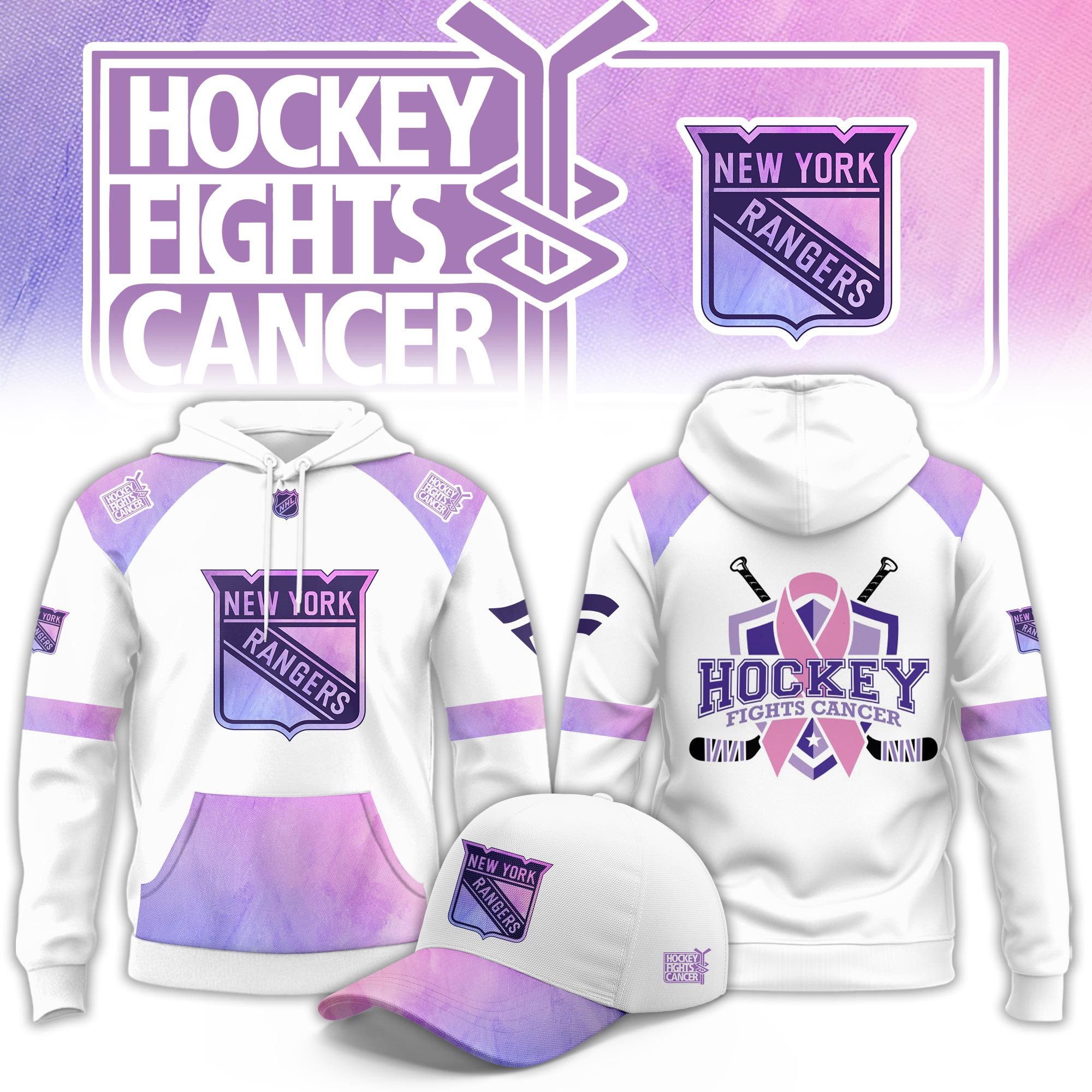 New York Rangers Hockey Fight Cancer Limited Hoodie PBGC3Y7