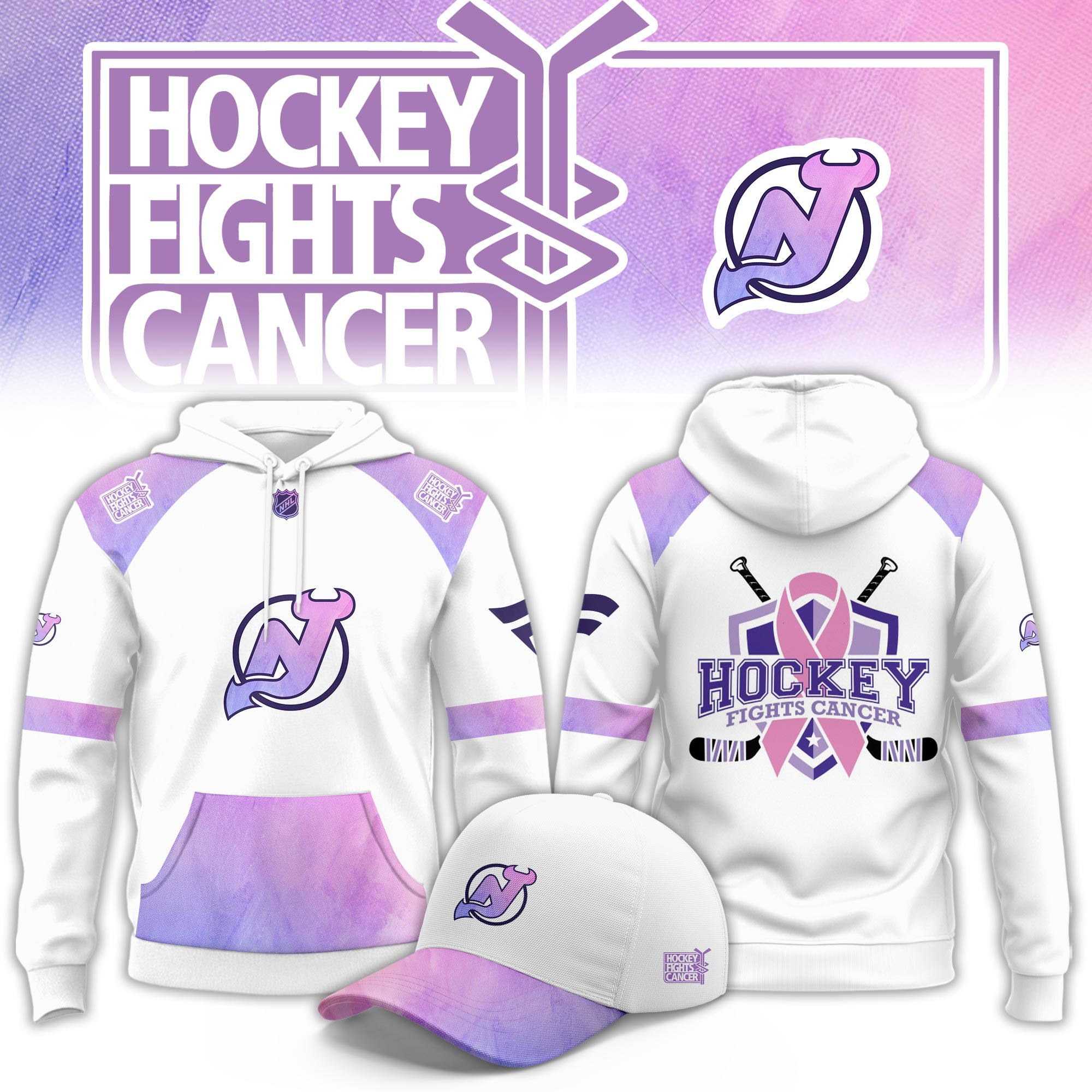 New Jersey Devils Hockey Fight Cancer Limited Hoodie PBPHNVA