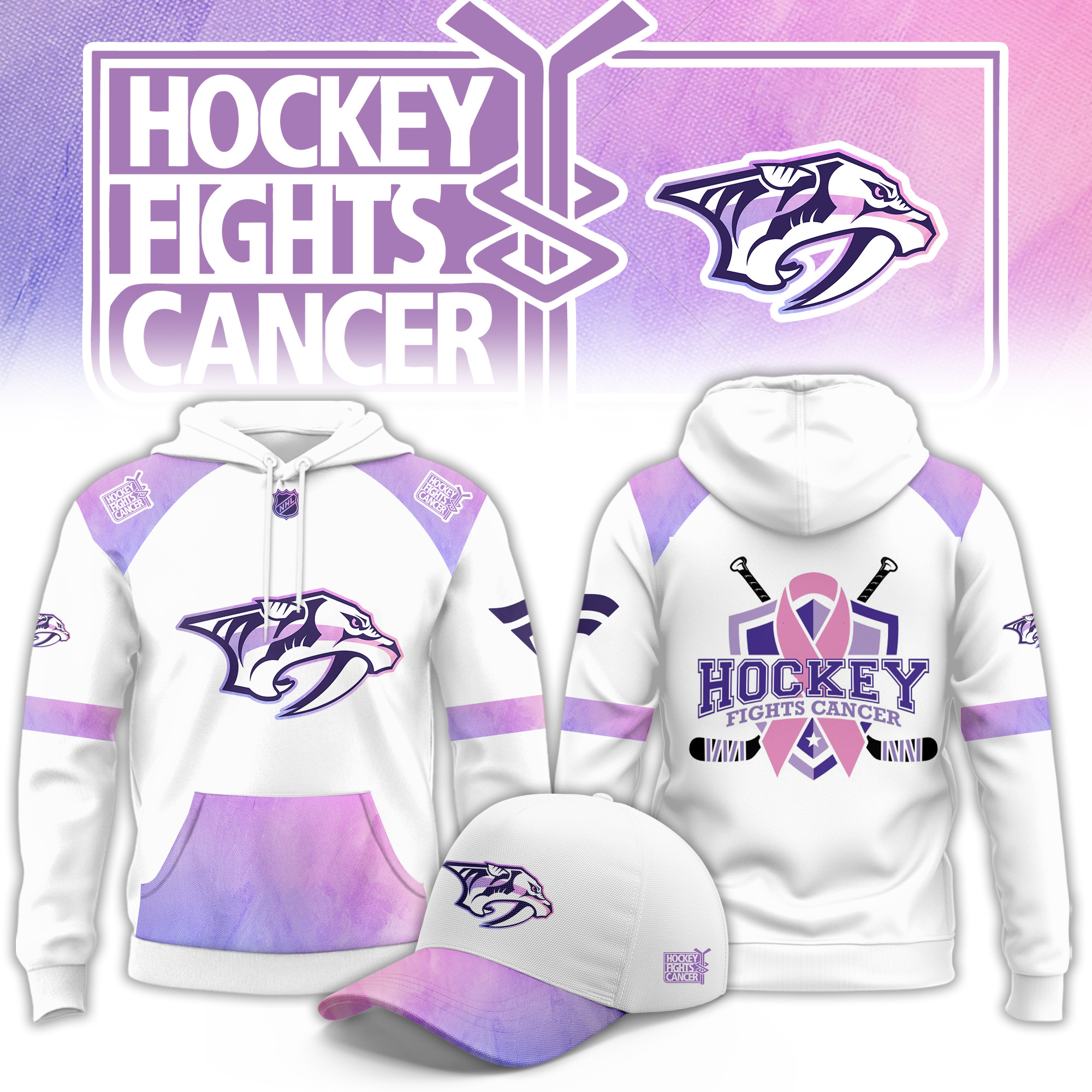 Nashville Predators Hockey Fight Cancer Limited Hoodie PBK5LNU