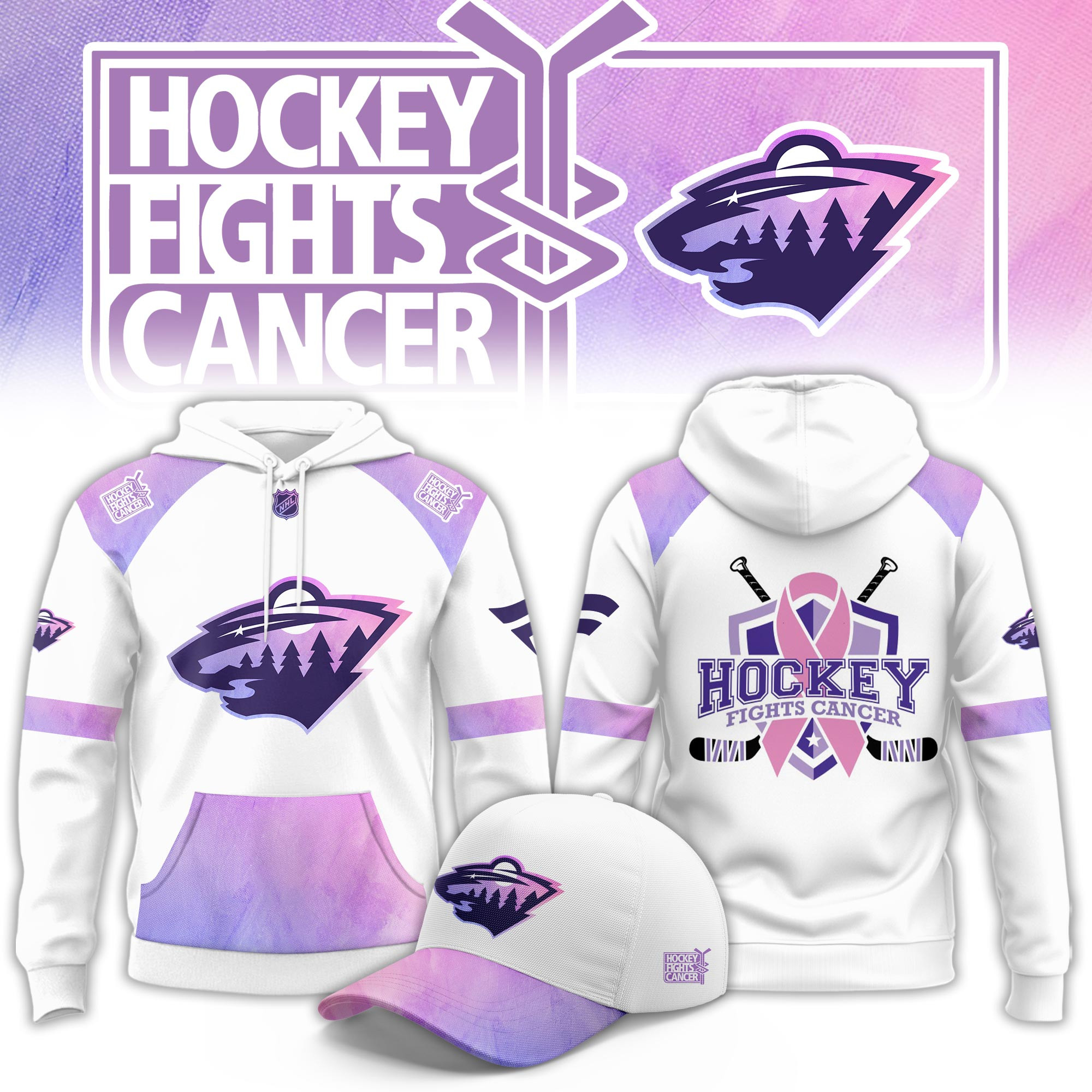 Minnesota Wild Hockey Fight Cancer Limited Hoodie PBTX9H1