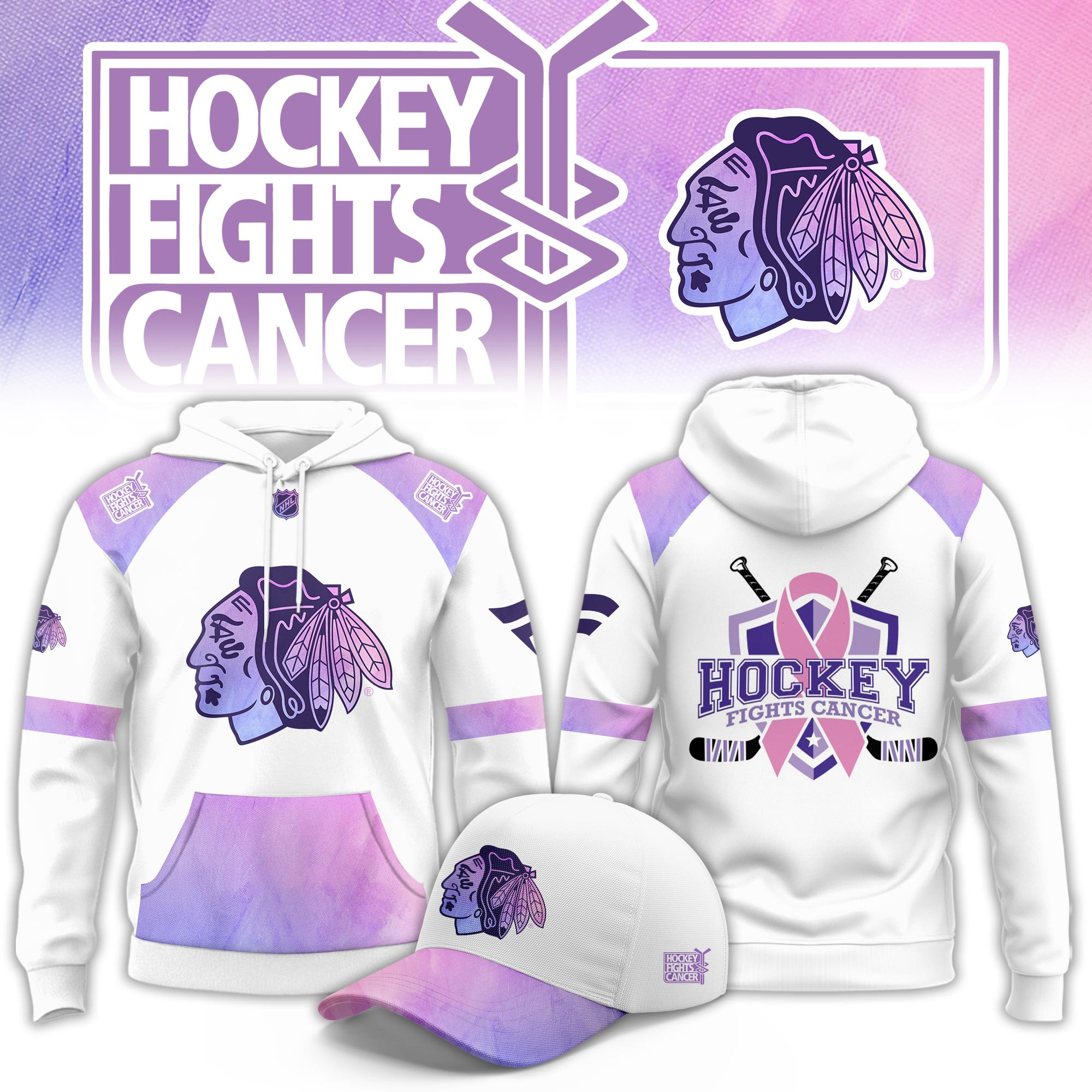 Chicago Blackhawks Hockey Fight Cancer Limited Hoodie PBHPMK7