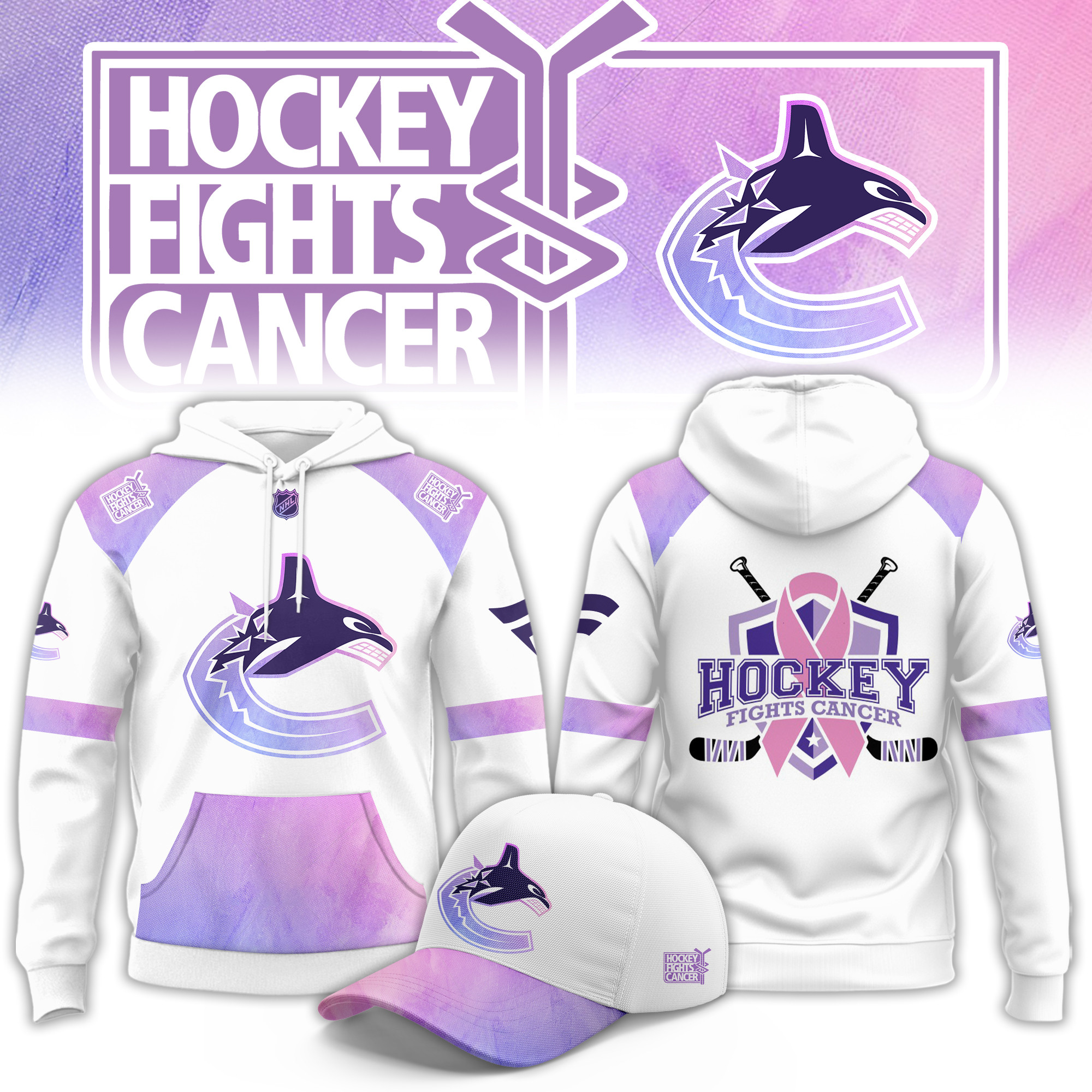 Vancouver Canucks Hockey Fight Cancer Limited Hoodie PBS9ZG2