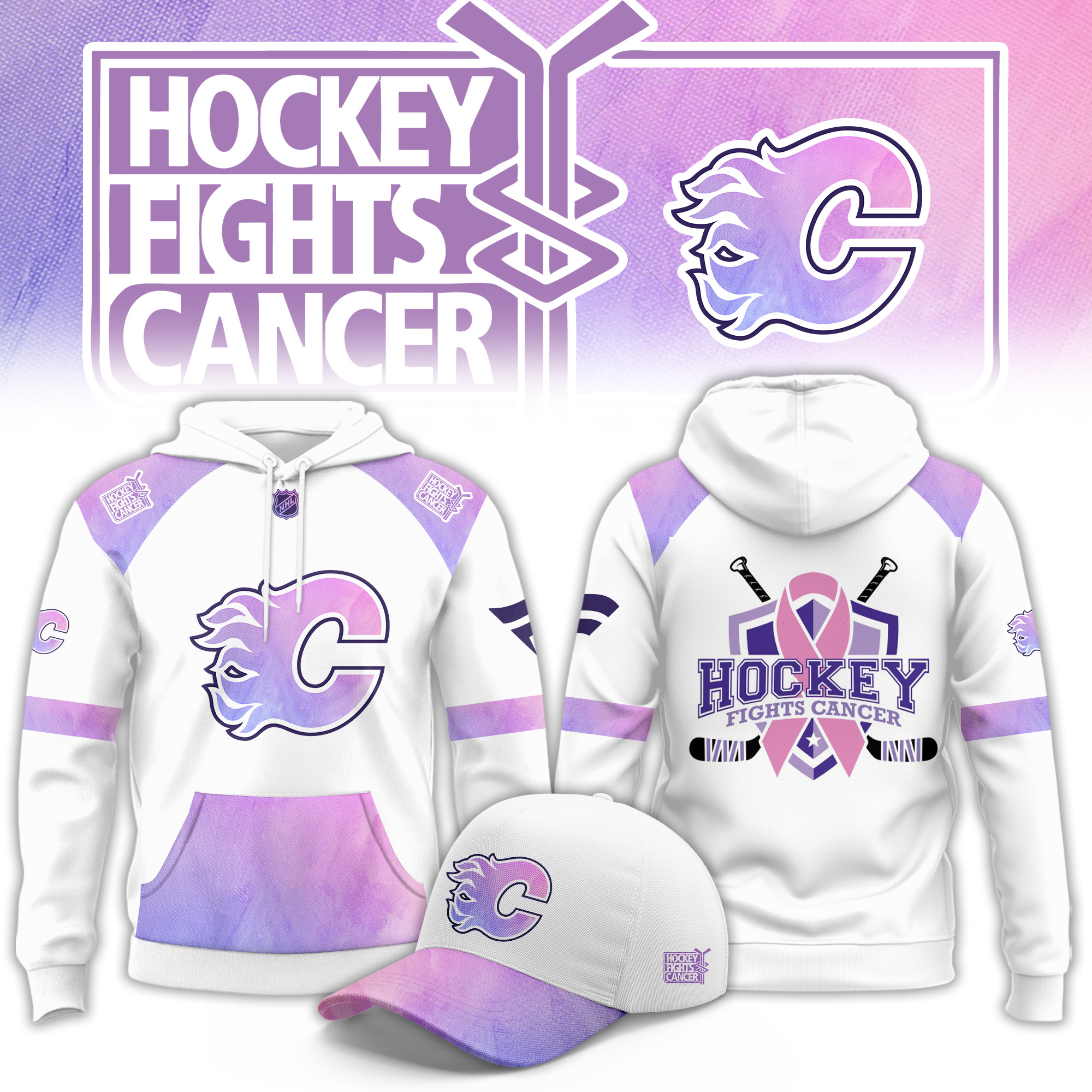 Calgary Flames Hockey Fight Cancer Limited Hoodie PBPOTVE