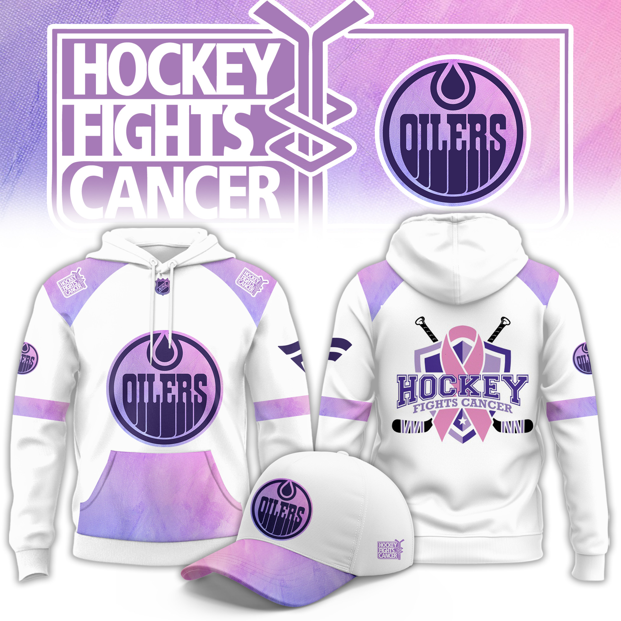 Edmonton Oilers Hockey Fight Cancer Limited Hoodie PBUQM5N