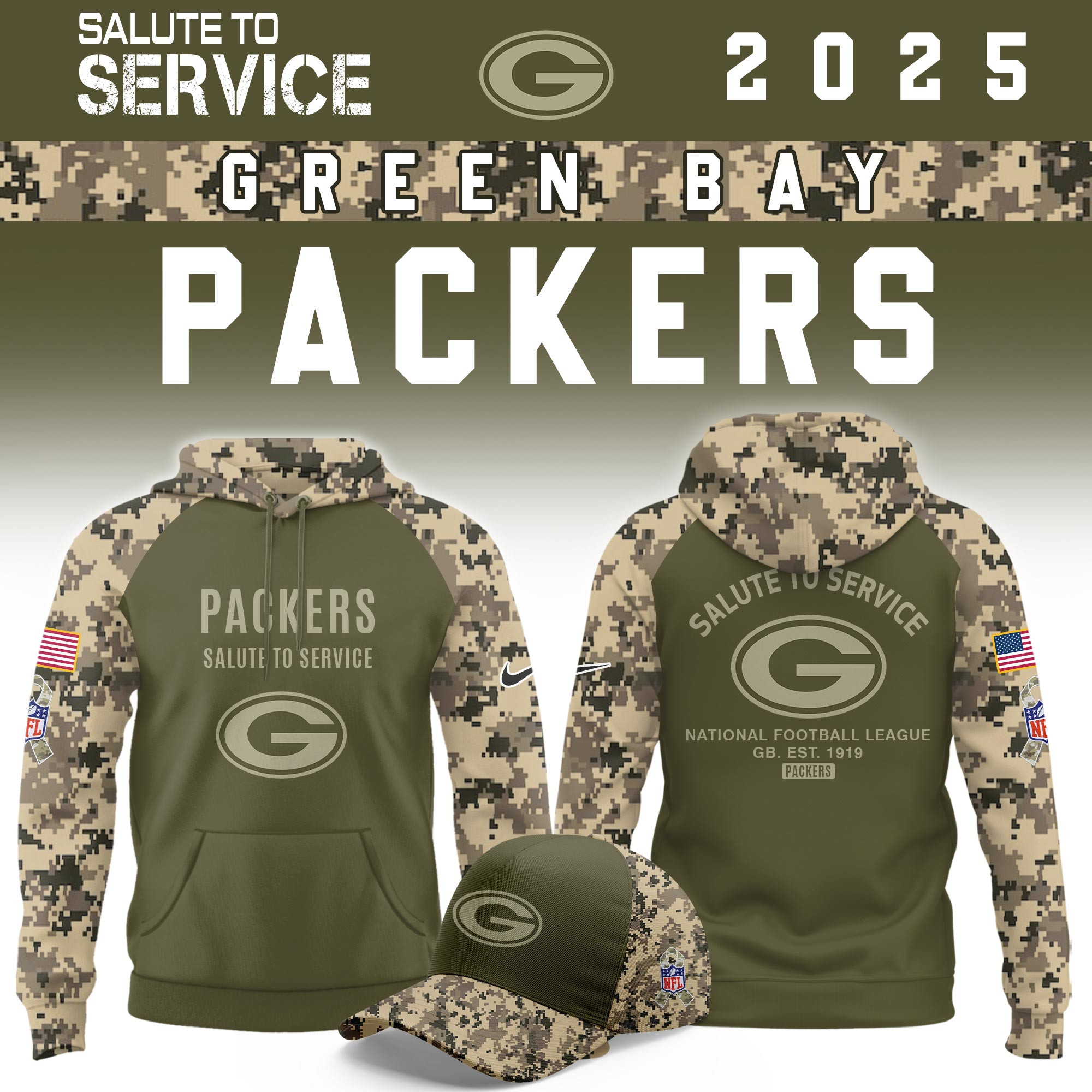 Green Bay Packers Salute To Service Limited Hoodie PBIJAA8