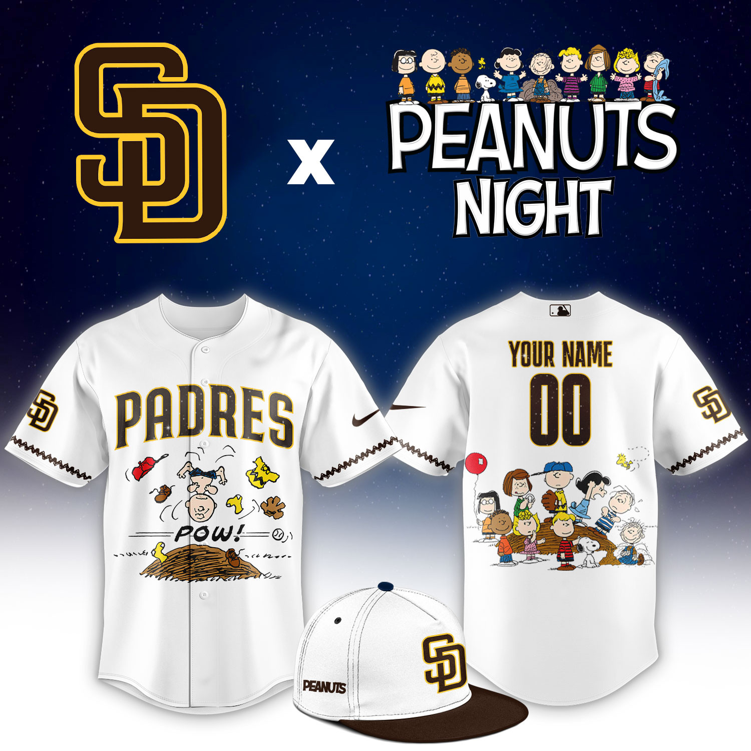 San Diego Padres Peanuts Night Limited Custom Jersey PBZ6EHU