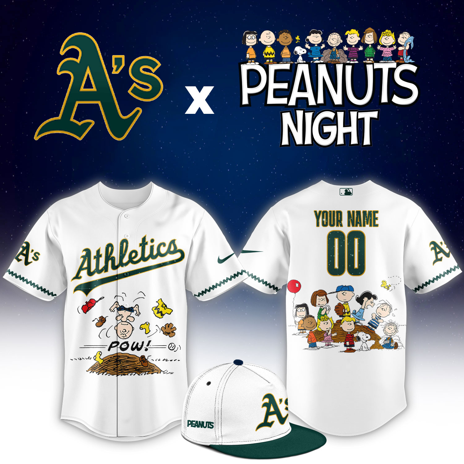 Oakland Athletics Peanuts Night Limited Custom Jersey PBBD1NK
