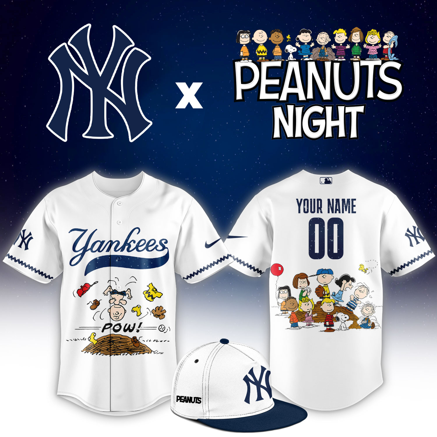 New York Yankees Peanuts Night Limited Custom Jersey PBTZH6C
